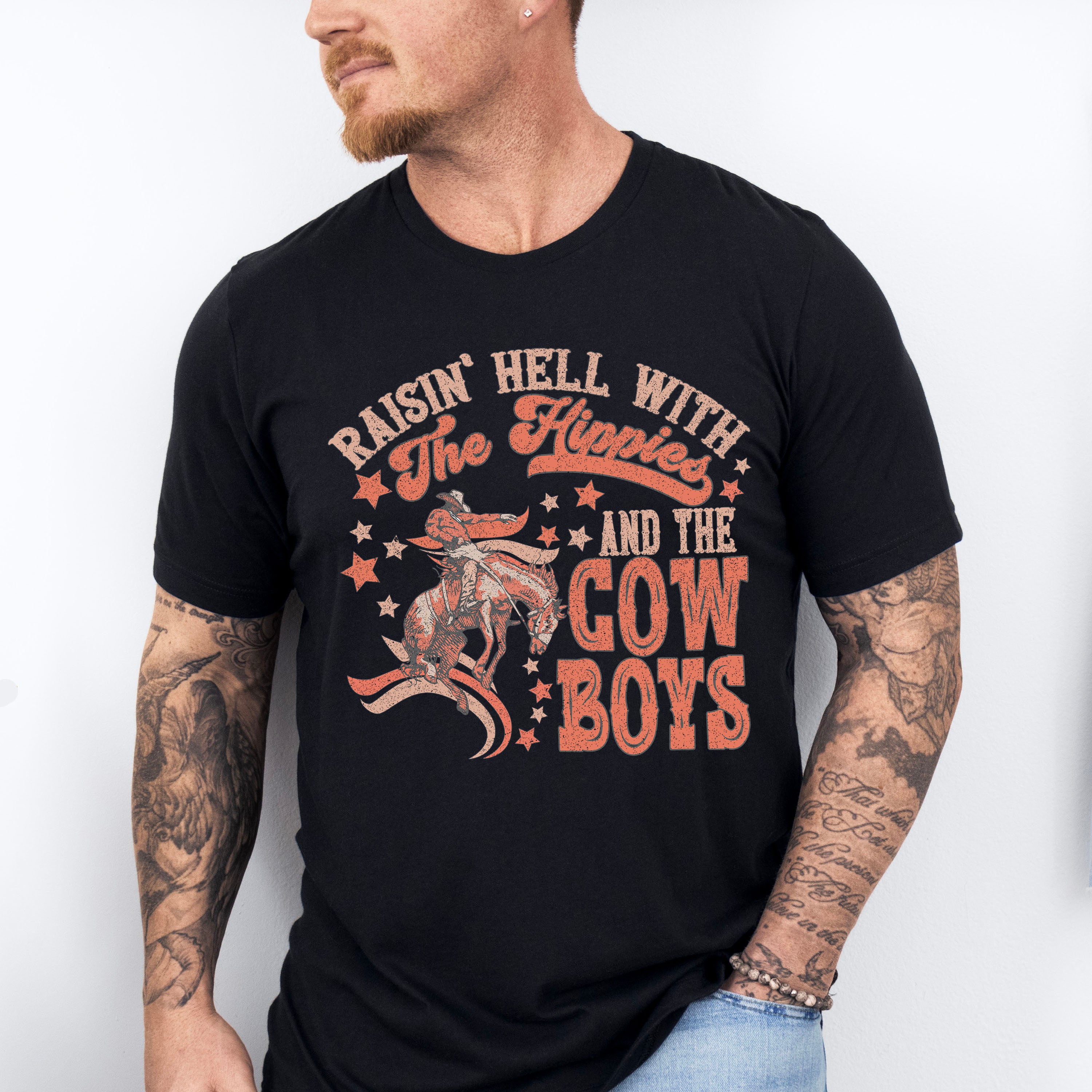 Raisin Hell With The Hippies And The Cowboys Design - Western Unisex Crewneck T-Shirt Sweatshirt Hoodie