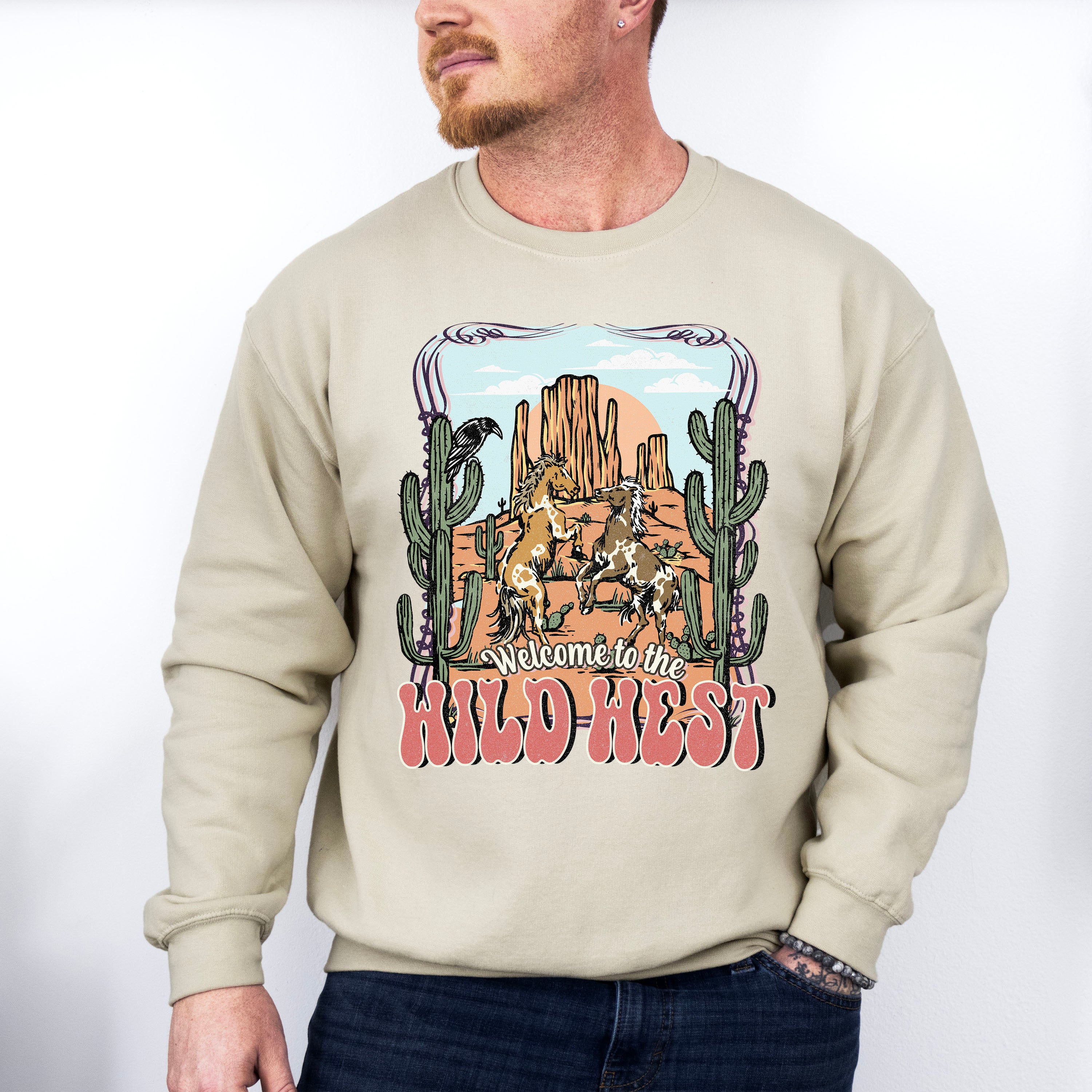 Welcome Wild West Design - Western Unisex Crewneck T-Shirt Sweatshirt Hoodie