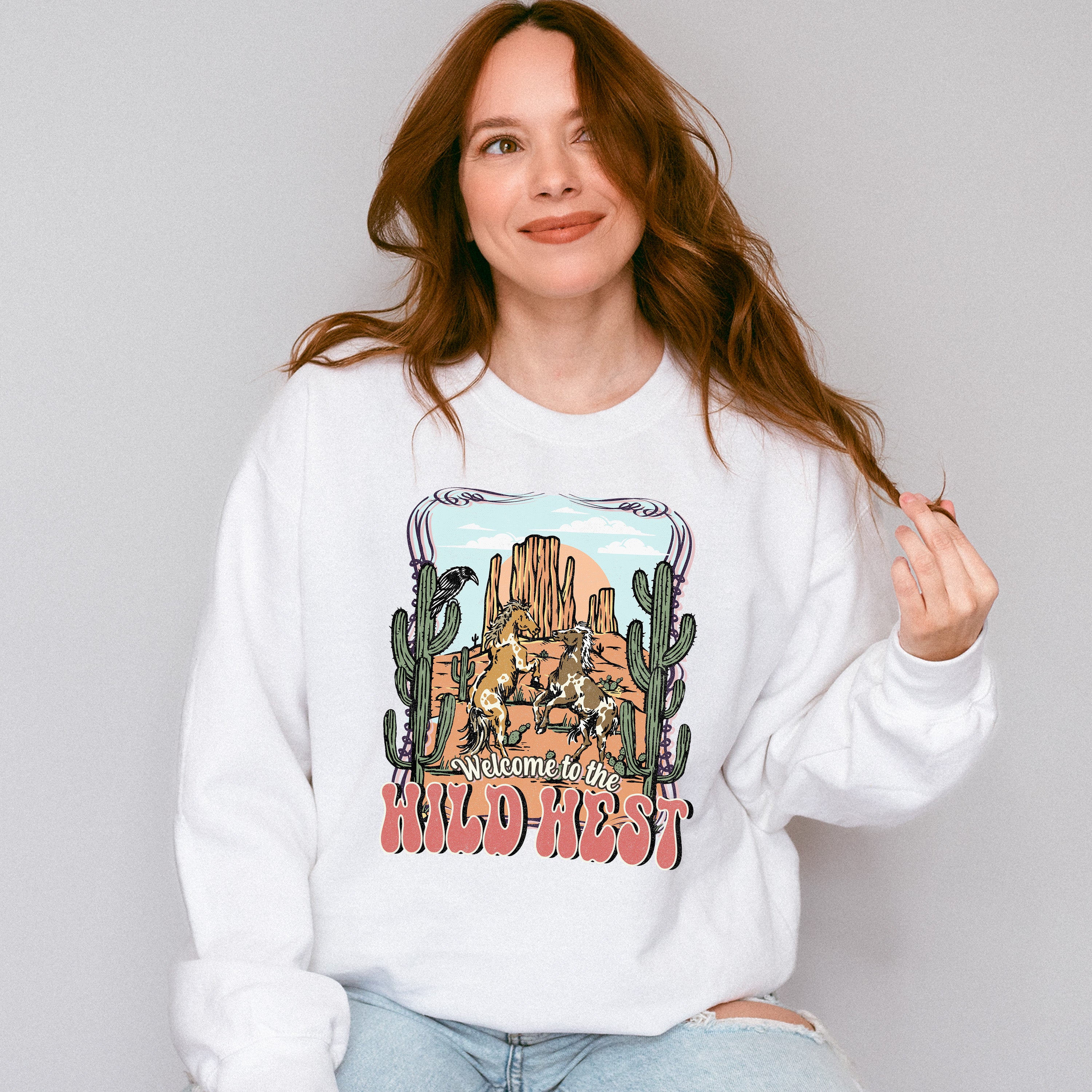 Welcome Wild West Design - Western Unisex Crewneck T-Shirt Sweatshirt Hoodie