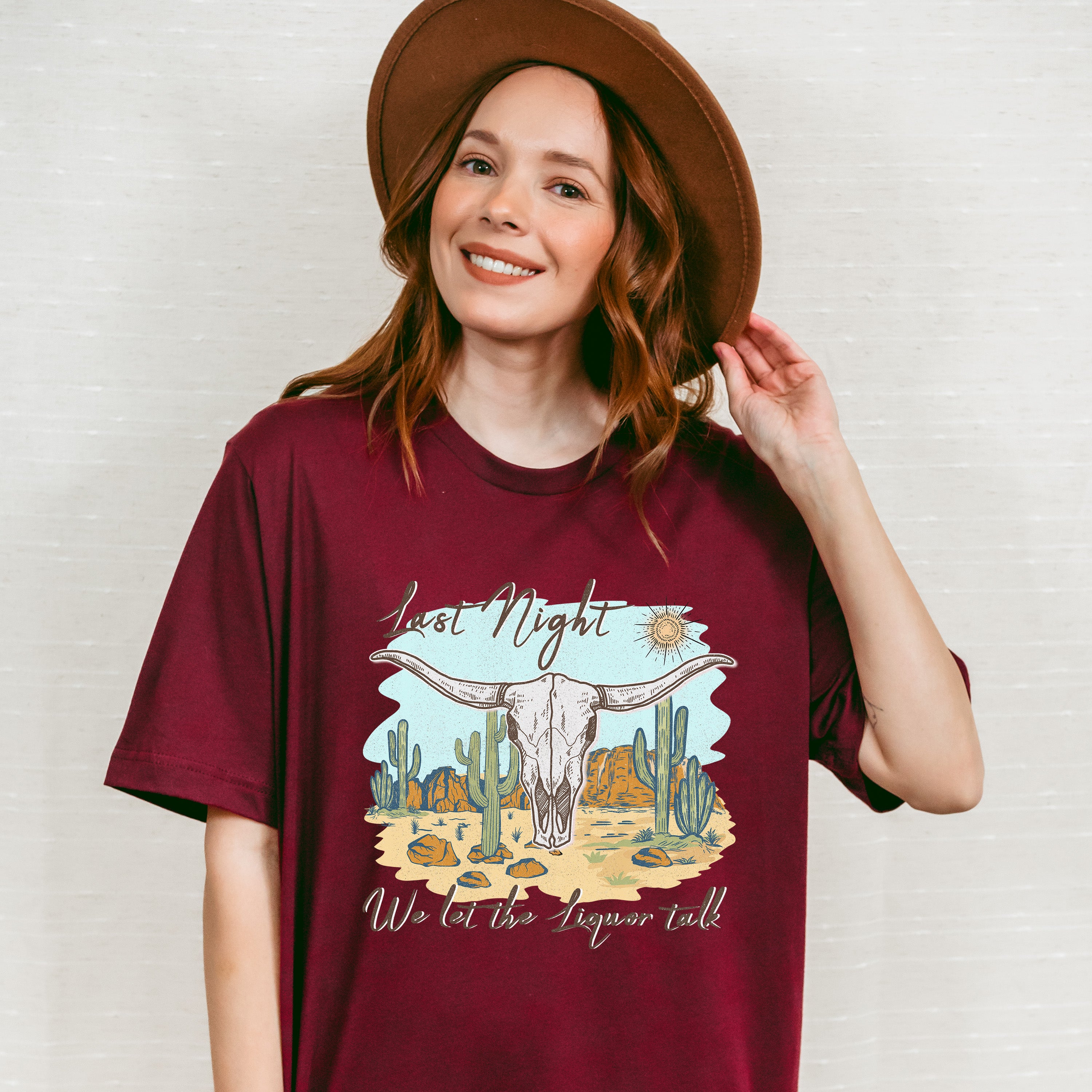 Last Might We Let The Liquor Talk Design - Western Unisex Crewneck T-Shirt Sweatshirt Hoodie