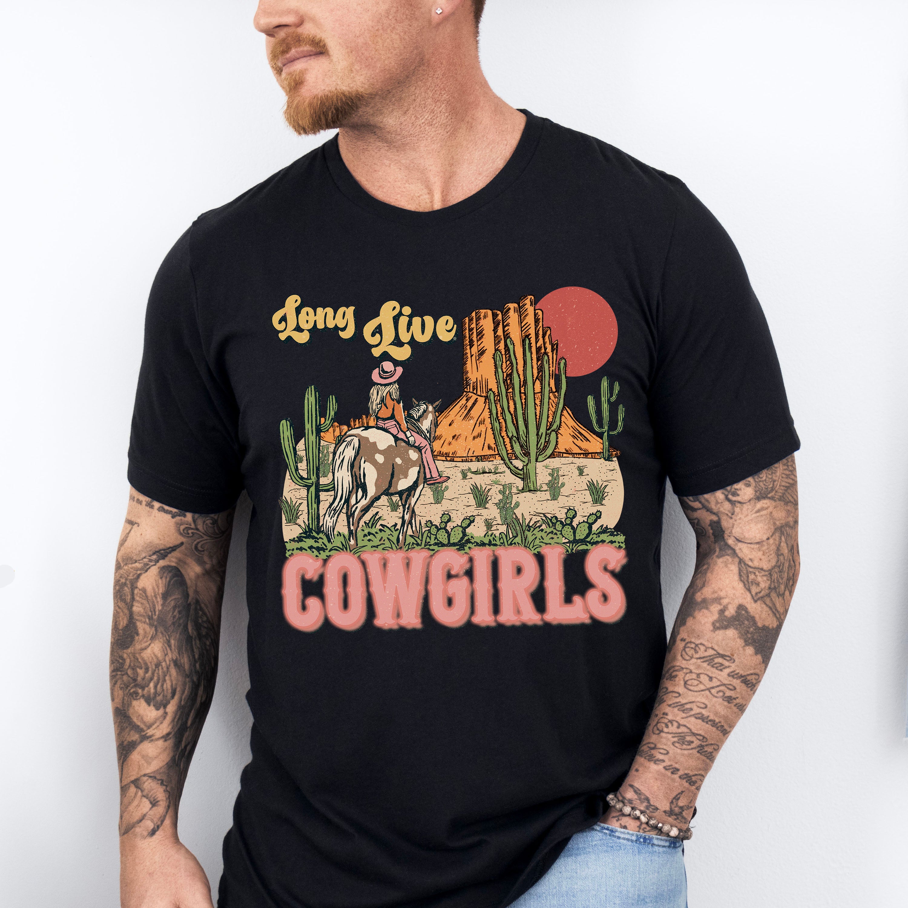 Long Live Cowgirls Cactus Design - Western Unisex Crewneck T-Shirt Sweatshirt Hoodie