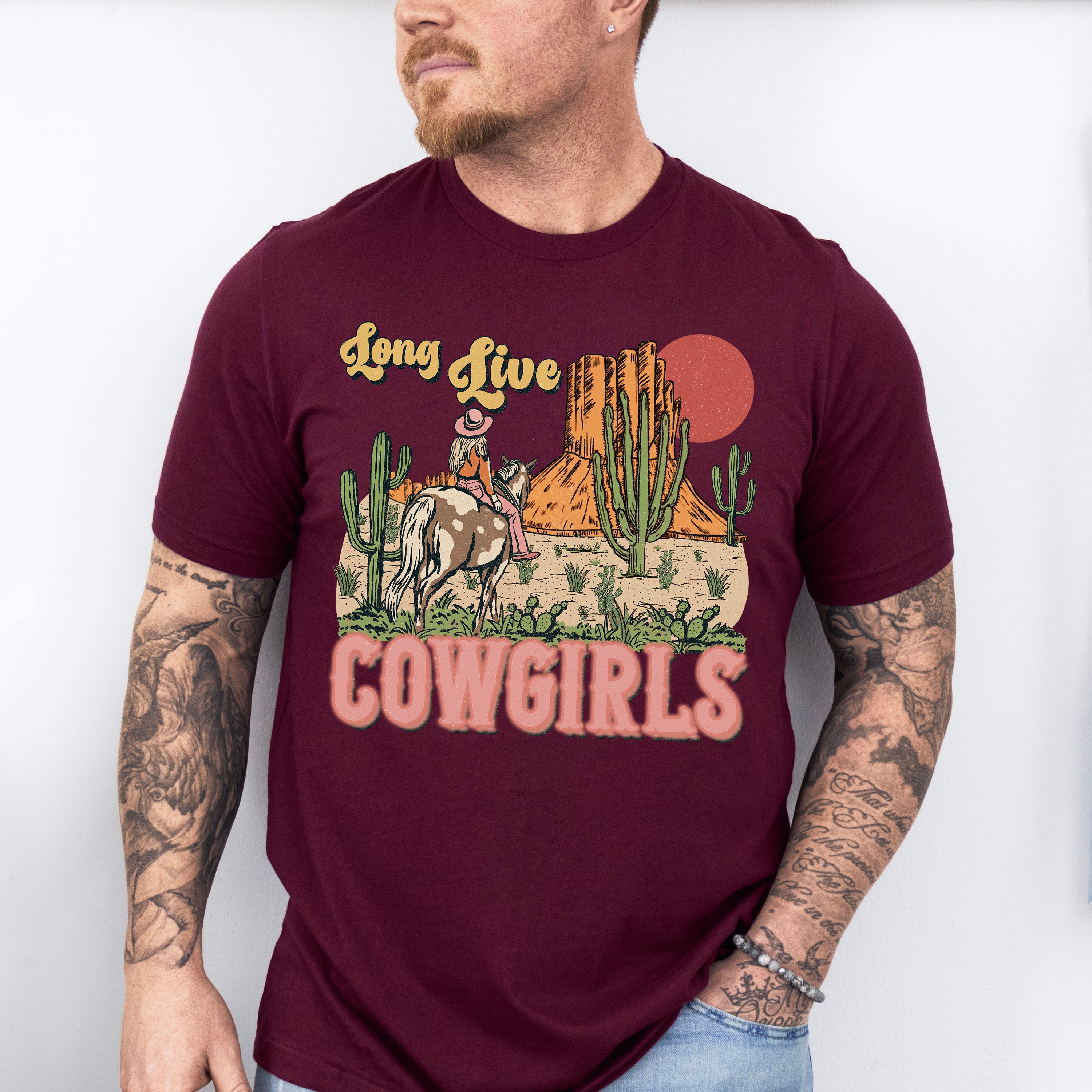 Long Live Cowgirls Cactus Design - Western Unisex Crewneck T-Shirt Sweatshirt Hoodie