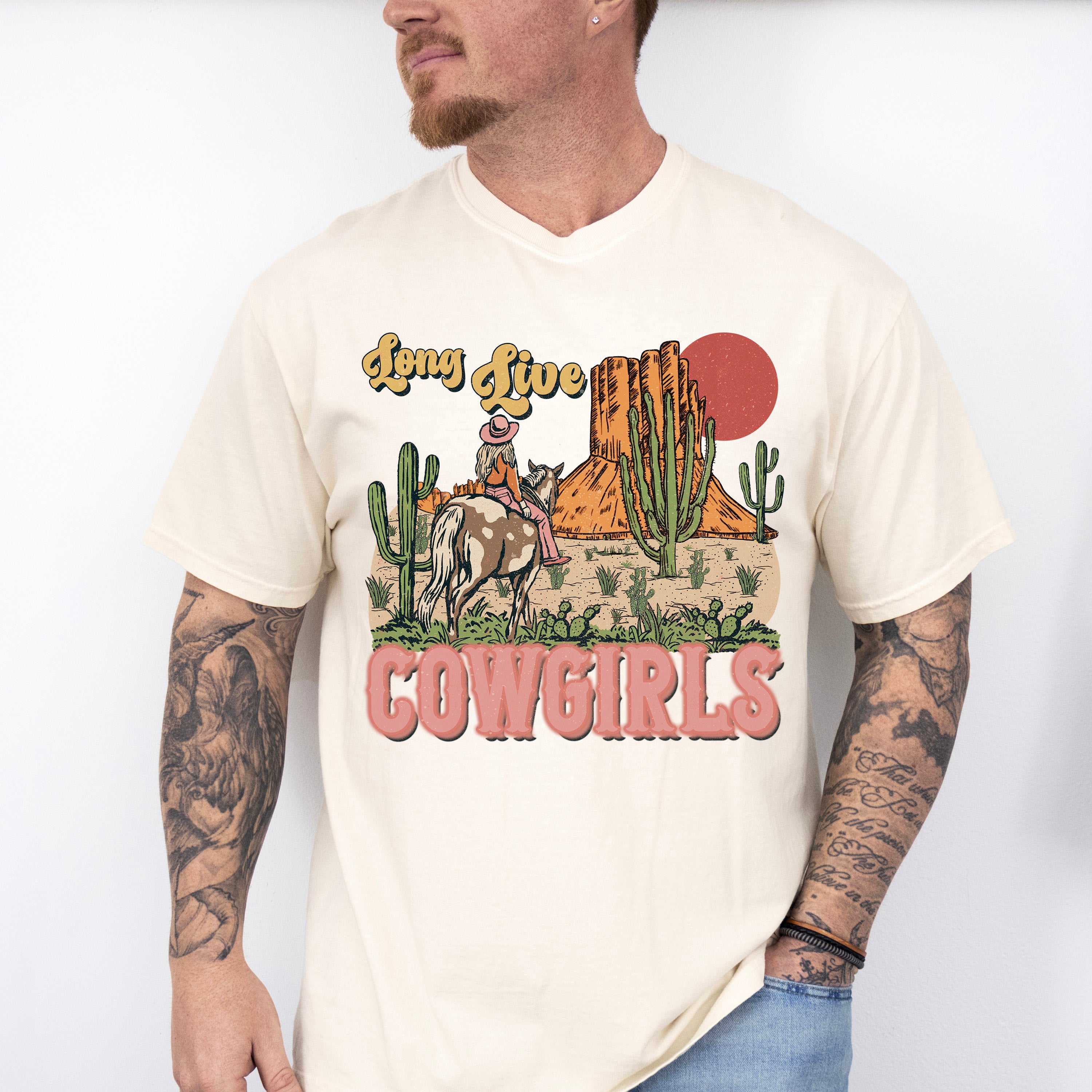 Long Live Cowgirls Cactus Design - Western Unisex Crewneck T-Shirt Sweatshirt Hoodie