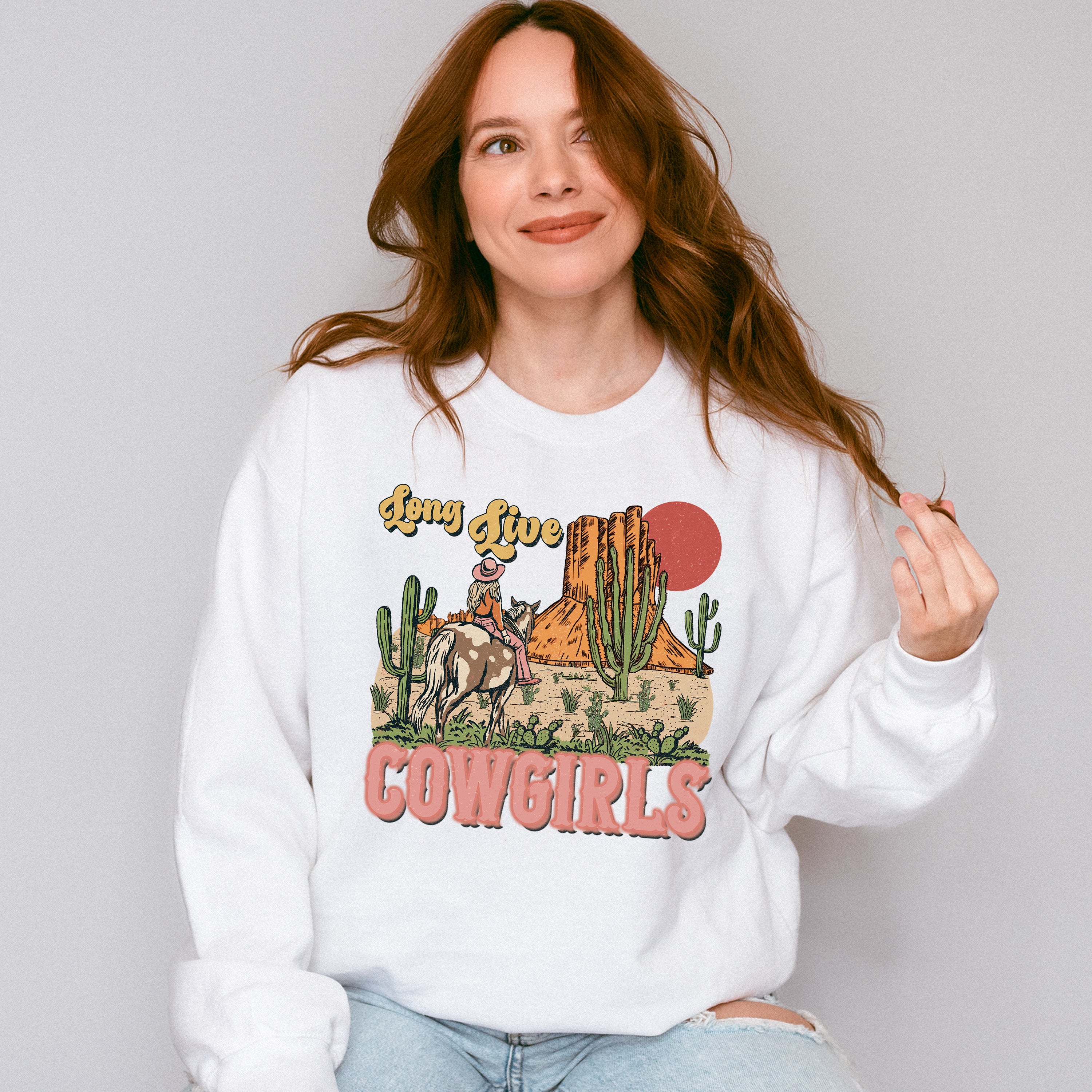 Long Live Cowgirls Cactus Design - Western Unisex Crewneck T-Shirt Sweatshirt Hoodie