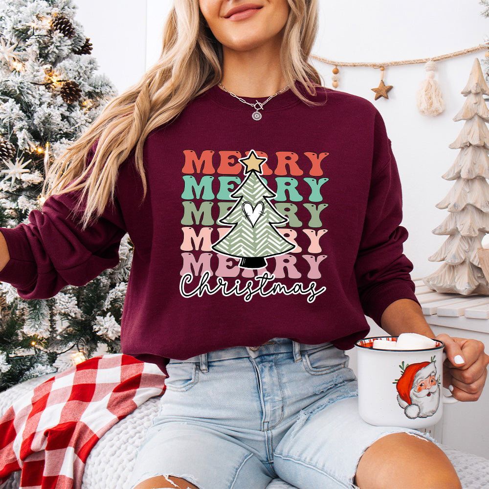 Merry Christmas Tree Heart - Christmas Unisex Crewneck T-Shirt Sweatshirt Hoodie