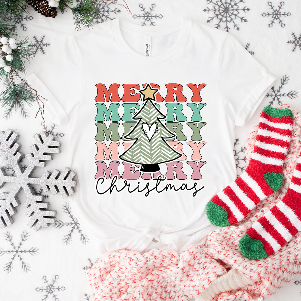 Merry Christmas Tree Heart - Christmas Unisex Crewneck T-Shirt Sweatshirt Hoodie