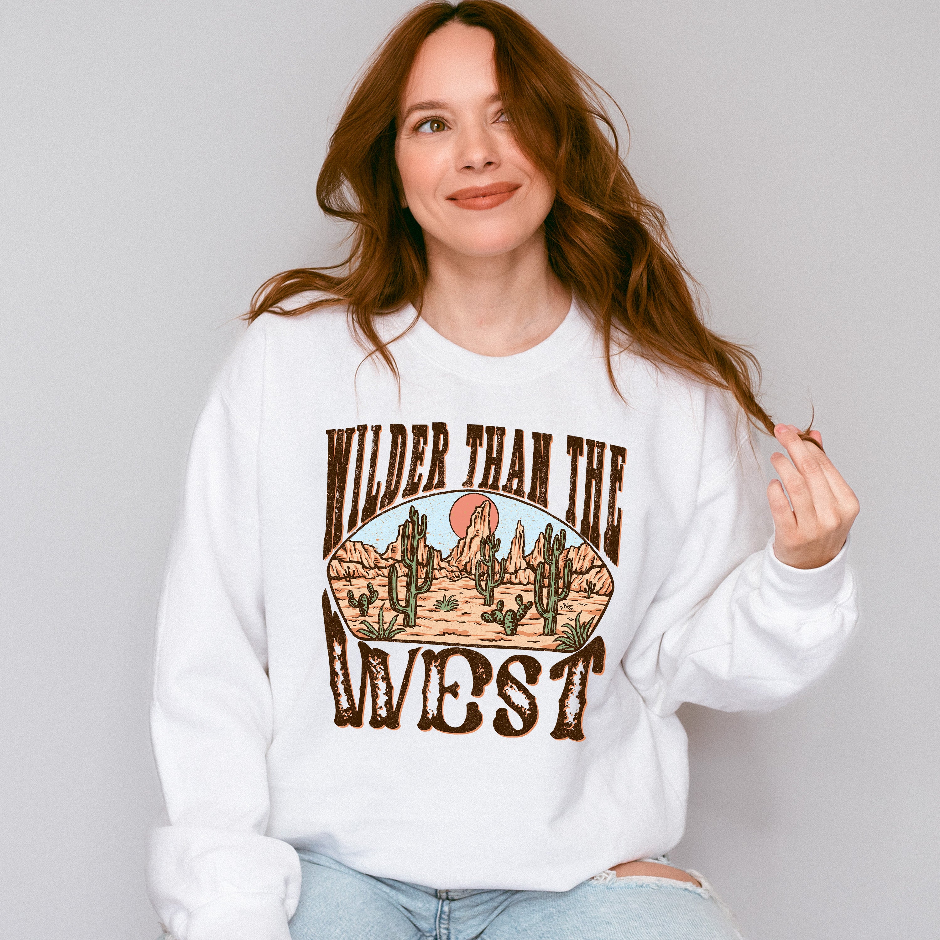 Wilder Than The West Design - Western Unisex Crewneck T-Shirt Sweatshirt Hoodie