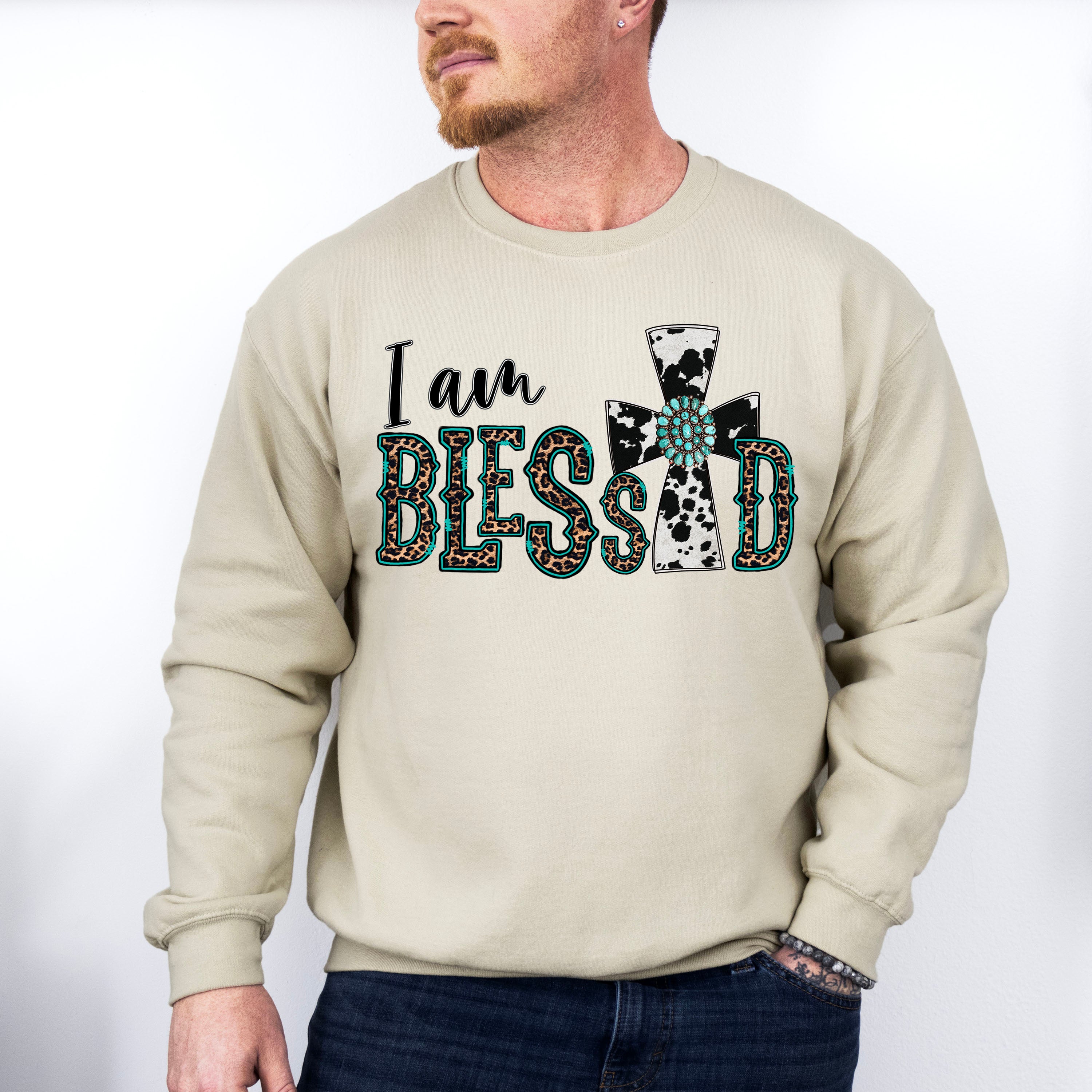 I am Blessed Cross Design - Western Unisex Crewneck T-Shirt Sweatshirt Hoodie