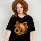 Flowers Horseshoe Design - Western Unisex Crewneck T-Shirt Sweatshirt Hoodie