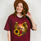 Flowers Horseshoe Design - Western Unisex Crewneck T-Shirt Sweatshirt Hoodie