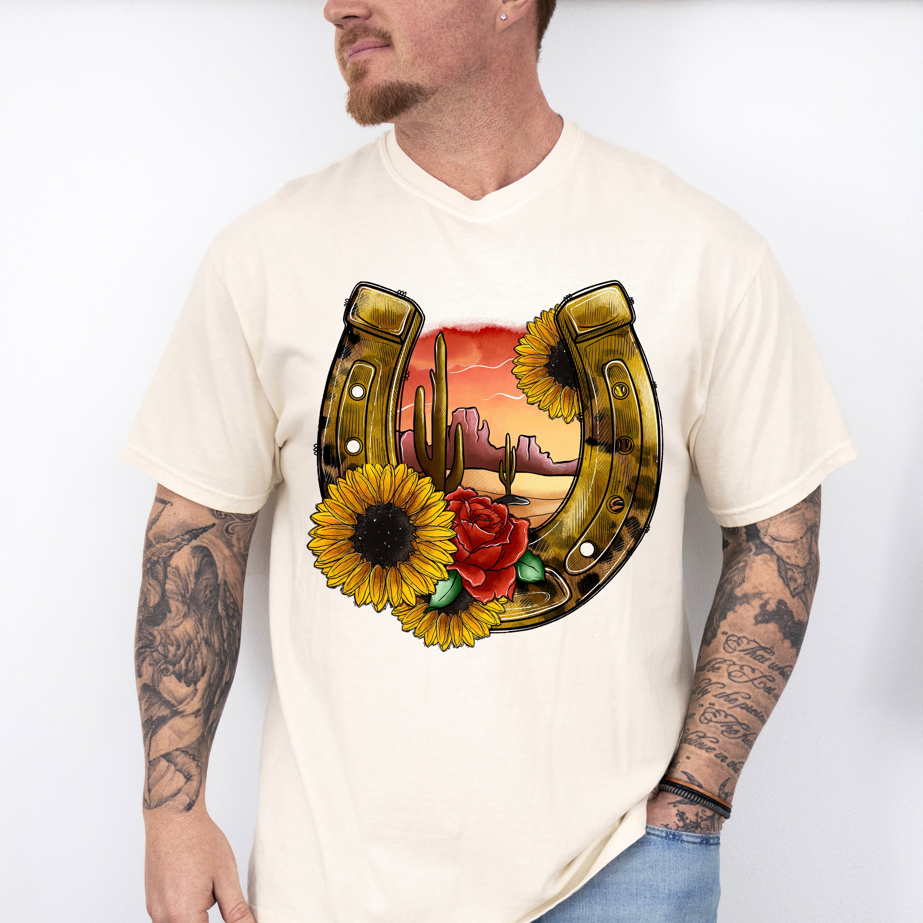 Flowers Horseshoe Design - Western Unisex Crewneck T-Shirt Sweatshirt Hoodie