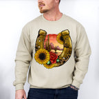 Flowers Horseshoe Design - Western Unisex Crewneck T-Shirt Sweatshirt Hoodie