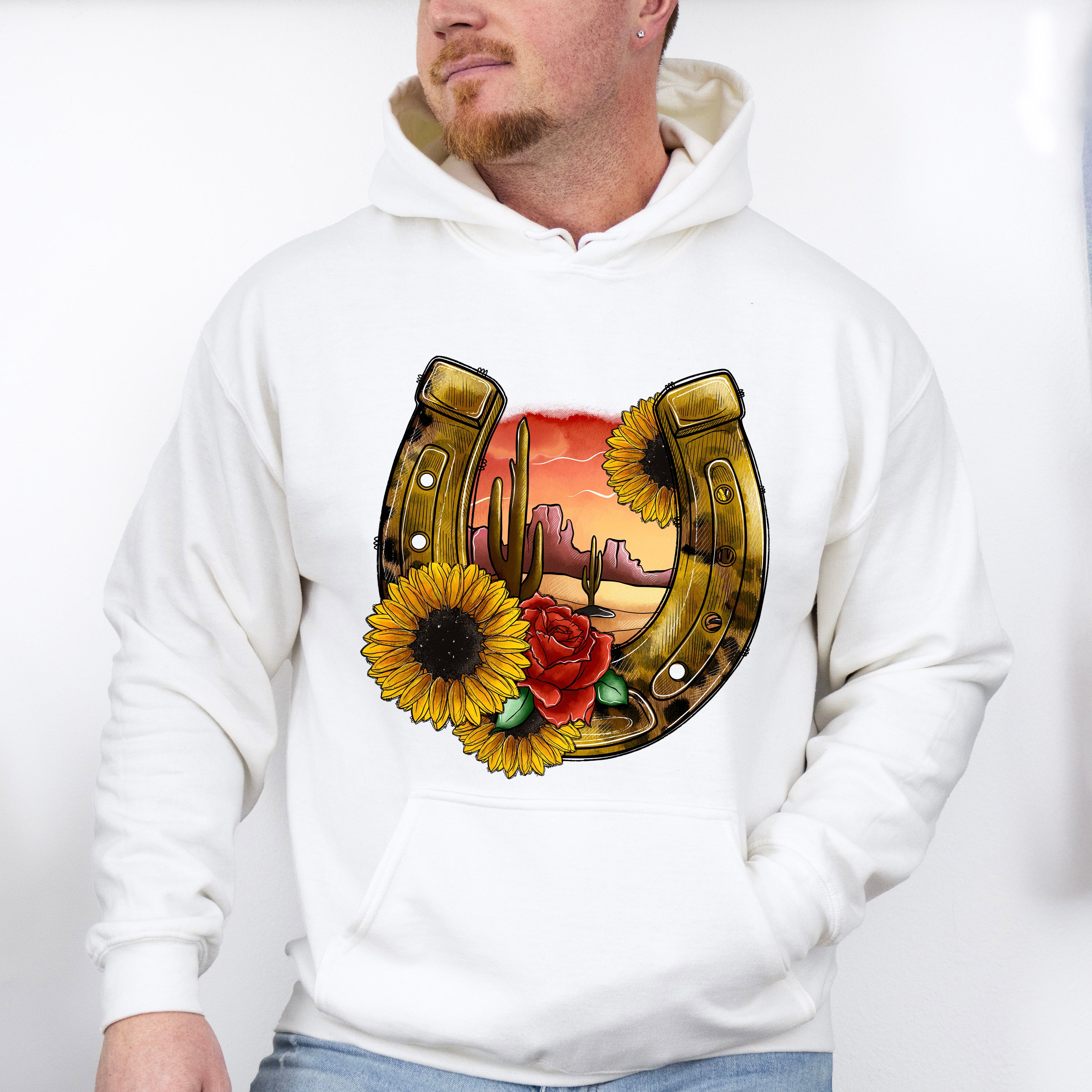 Flowers Horseshoe Design - Western Unisex Crewneck T-Shirt Sweatshirt Hoodie