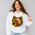 Flowers Horseshoe Design - Western Unisex Crewneck T-Shirt Sweatshirt Hoodie