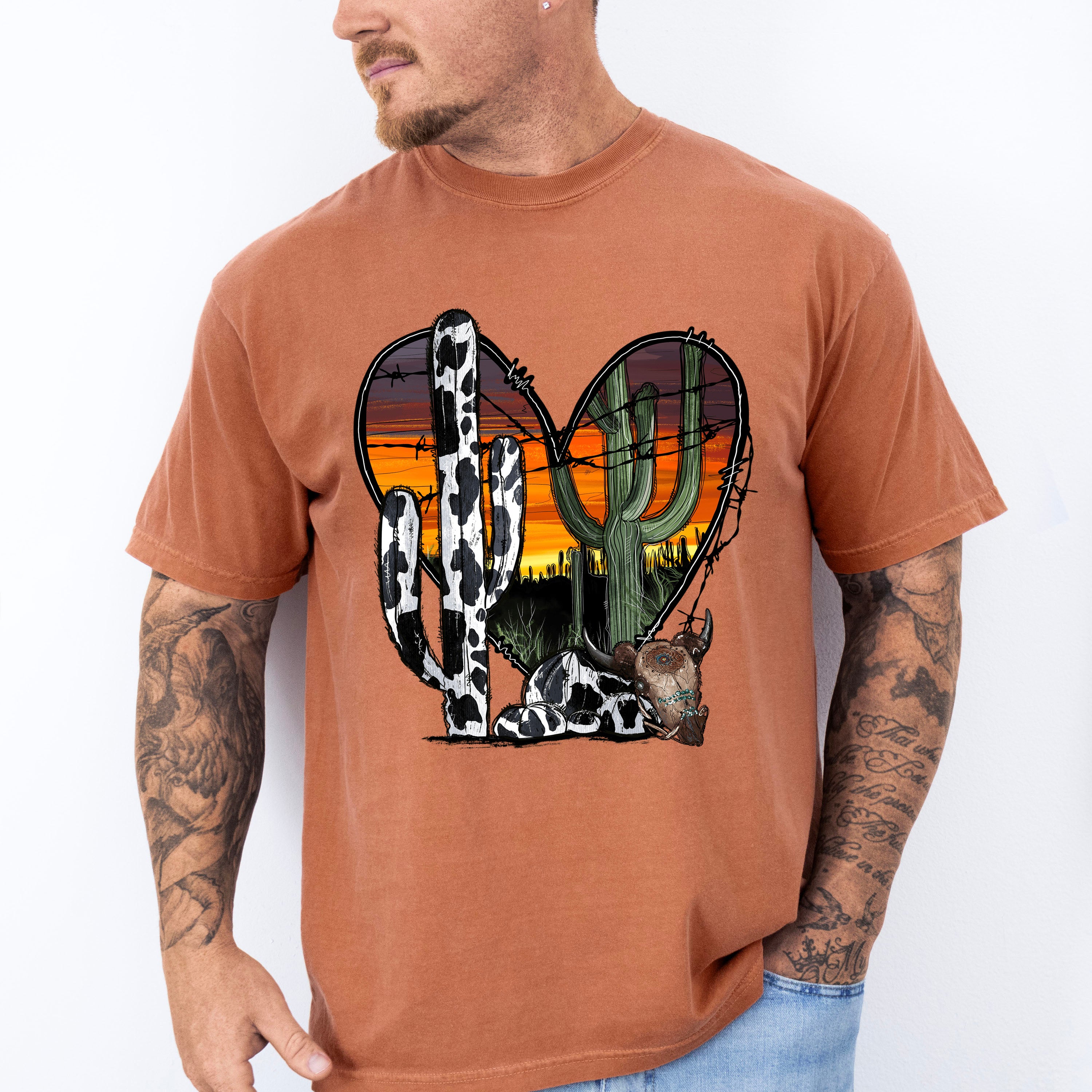 Heart Cactus Design - Western Unisex Crewneck T-Shirt Sweatshirt Hoodie