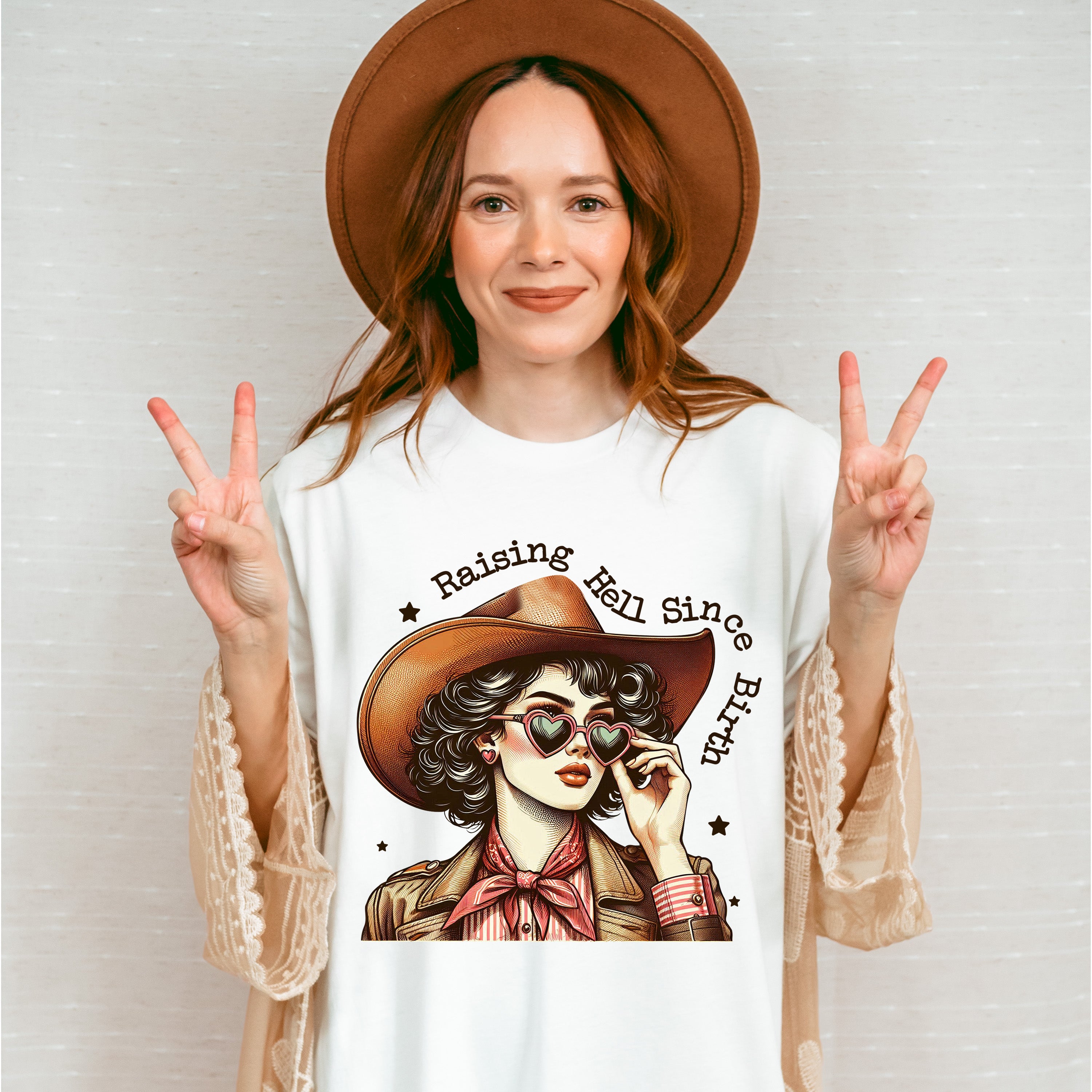Raising Hell Since Birth Design - Cowgirl Unisex Crewneck T-Shirt Sweatshirt Hoodie