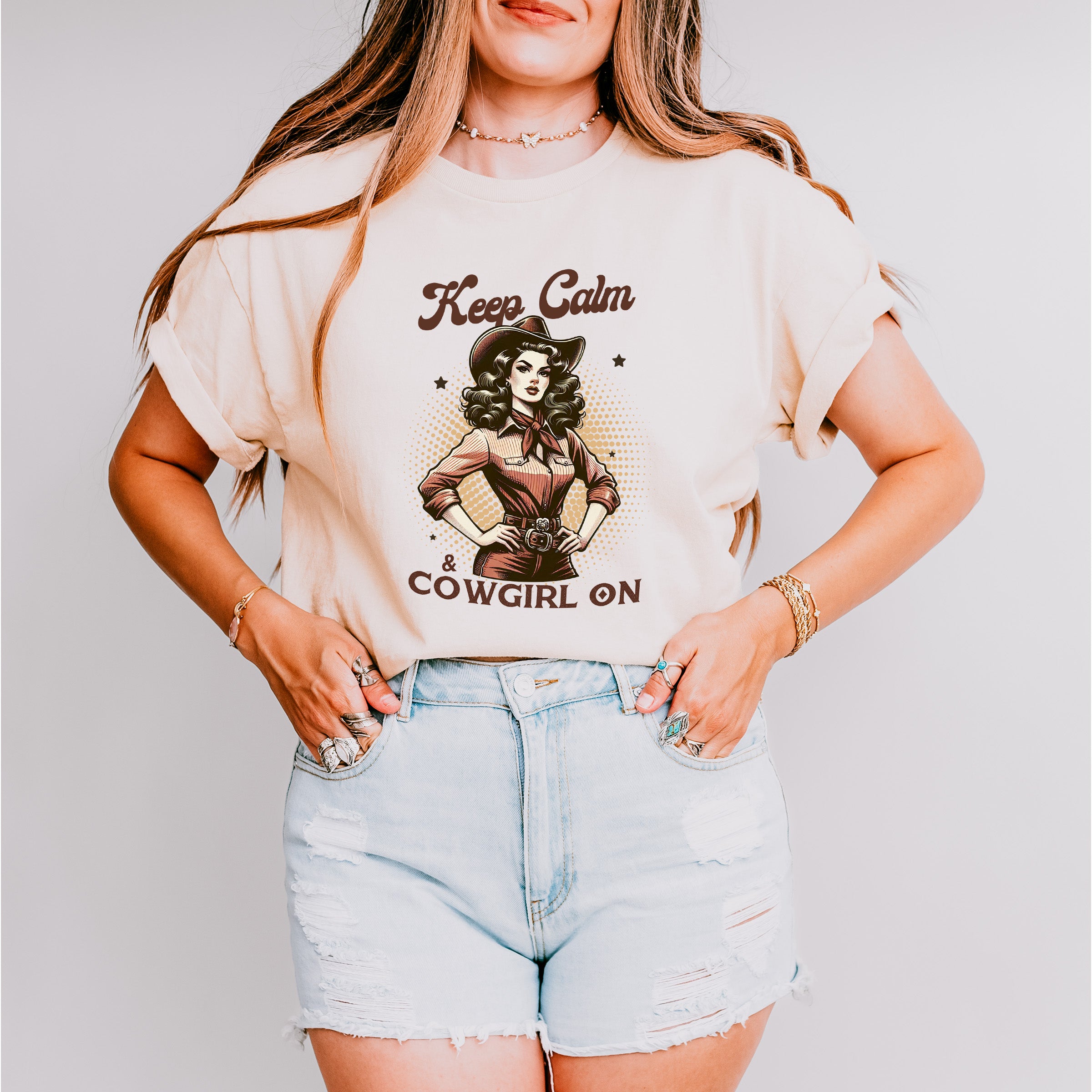 Keep Calm Cowgirl On Design - Cowgirl Unisex Crewneck T-Shirt Sweatshirt Hoodie