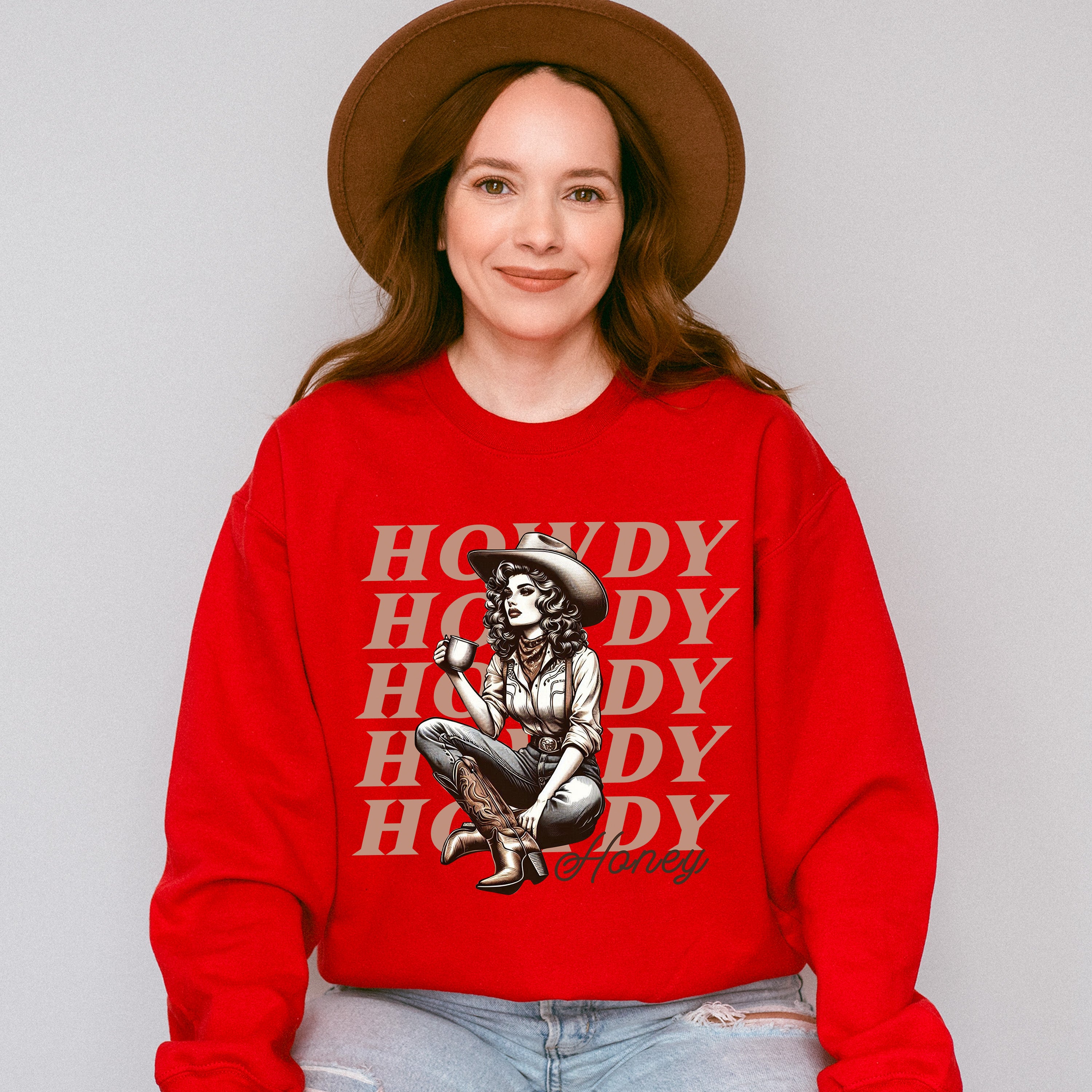 Howdy Howdy Honey  Design - Cowgirl Unisex Crewneck T-Shirt Sweatshirt Hoodie