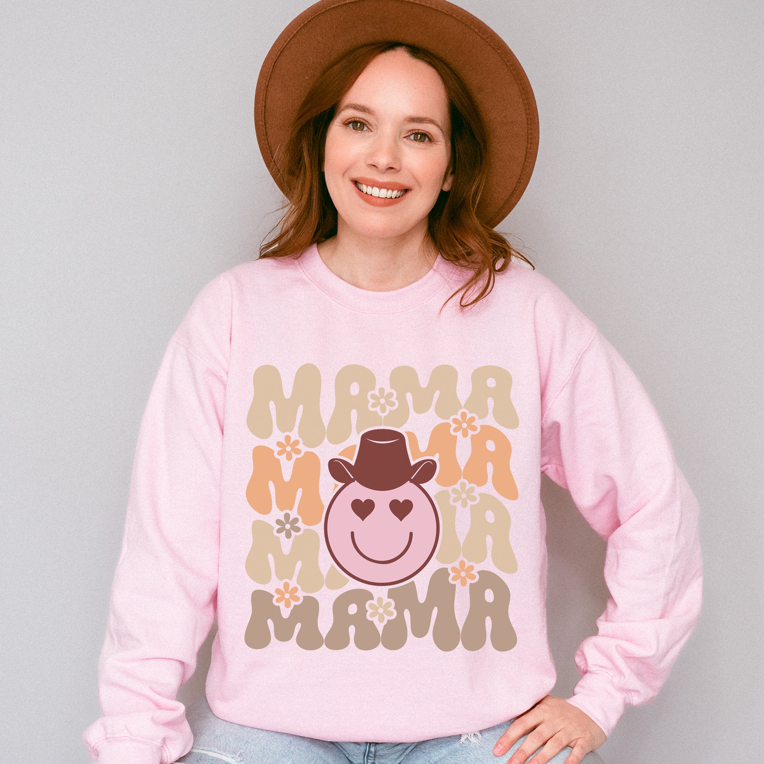 Smile Face Mama Design - Cowgirl Unisex Crewneck T-Shirt Sweatshirt Hoodie