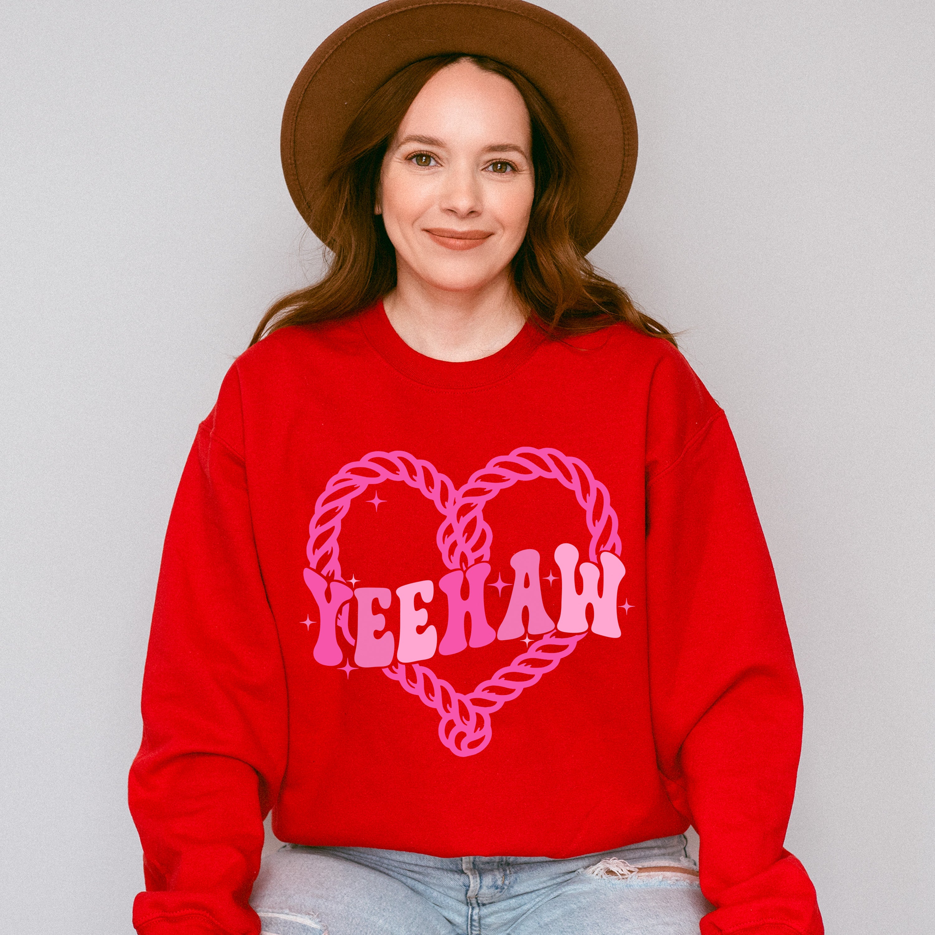 Pink Heart Yeehaw Design - Cowgirl Unisex Crewneck T-Shirt Sweatshirt Hoodie