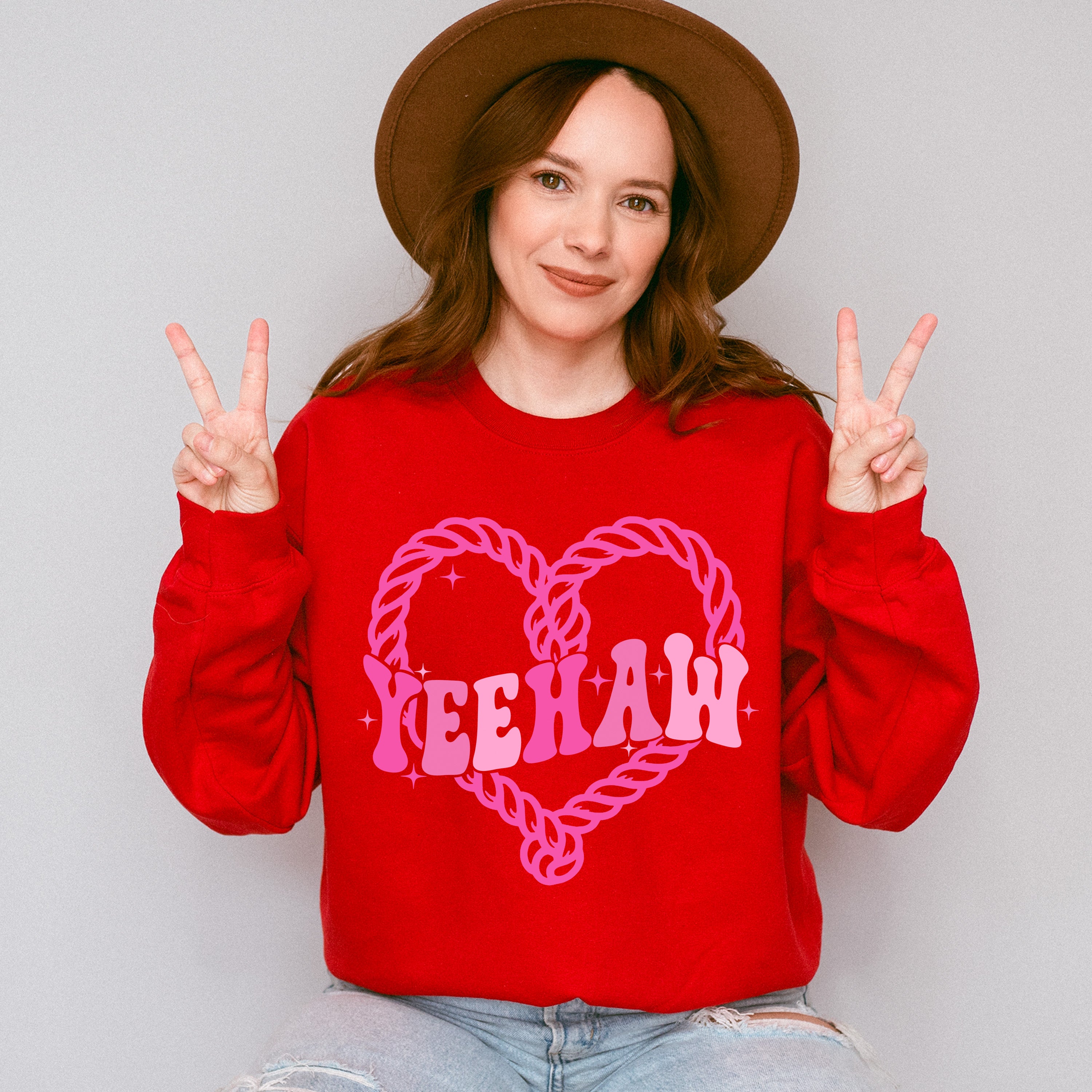 Pink Heart Yeehaw Design - Cowgirl Unisex Crewneck T-Shirt Sweatshirt Hoodie