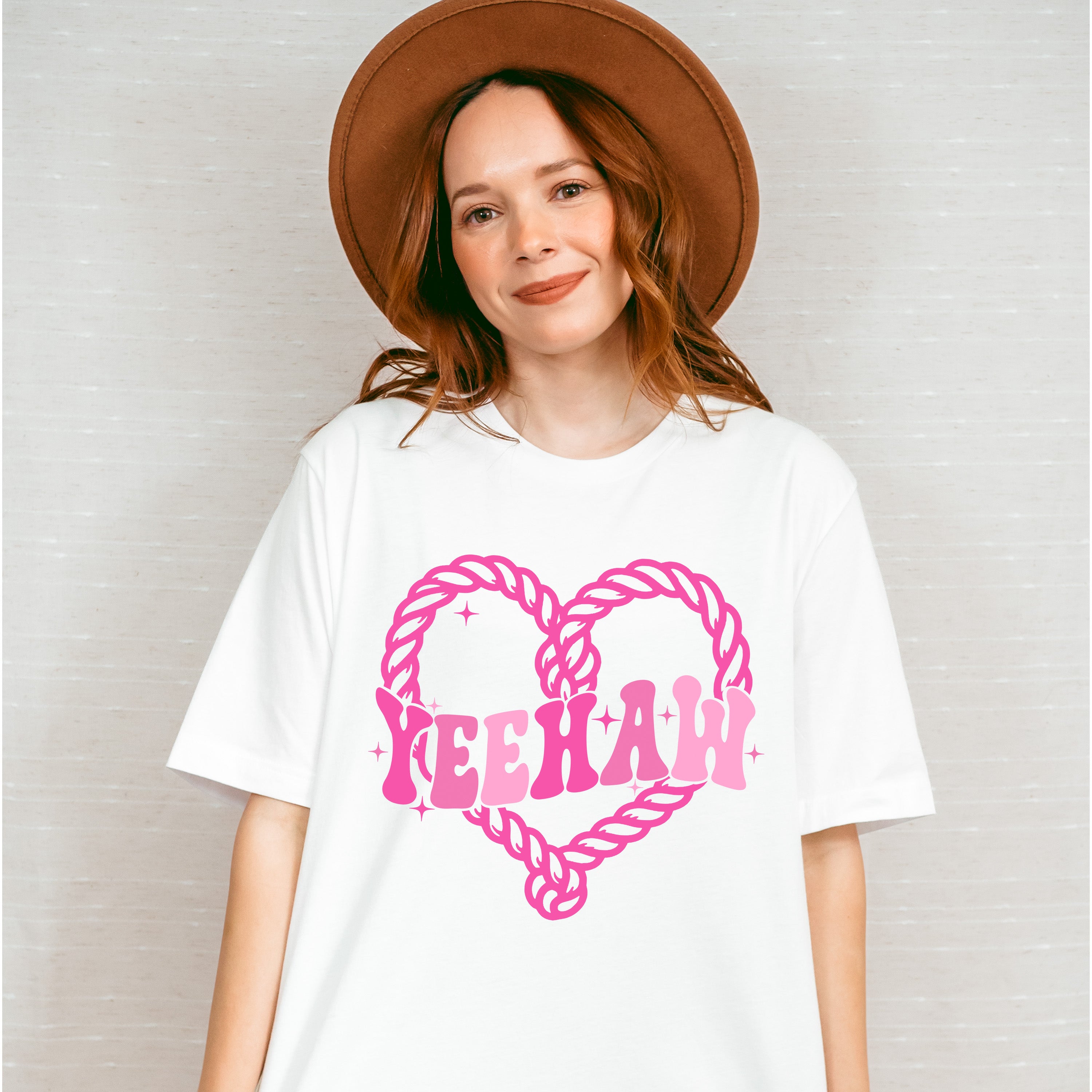 Pink Heart Yeehaw Design - Cowgirl Unisex Crewneck T-Shirt Sweatshirt Hoodie