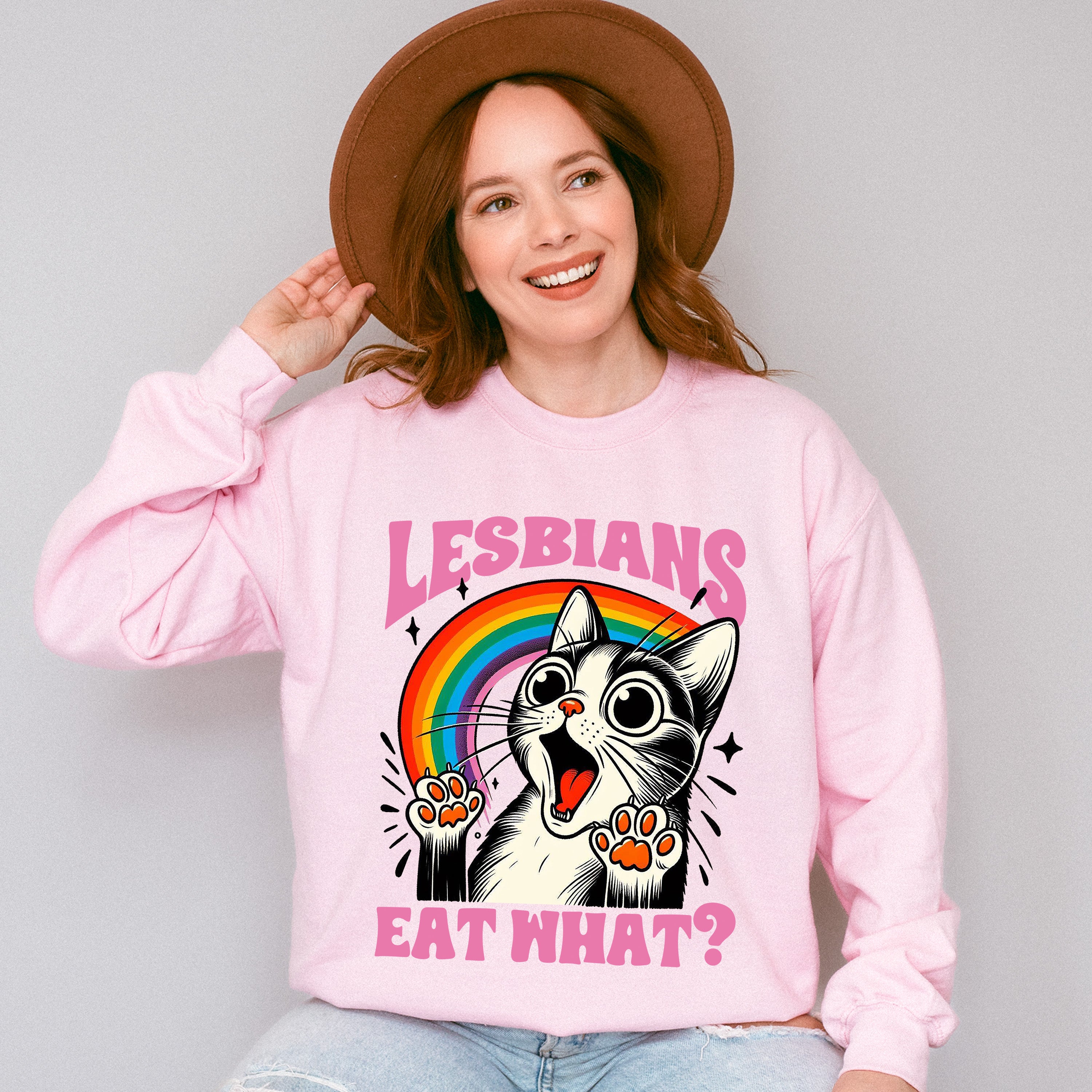Lesbians Eat What? - LGBTQ Theme Unisex Crewneck T-Shirt Sweatshirt Hoodie