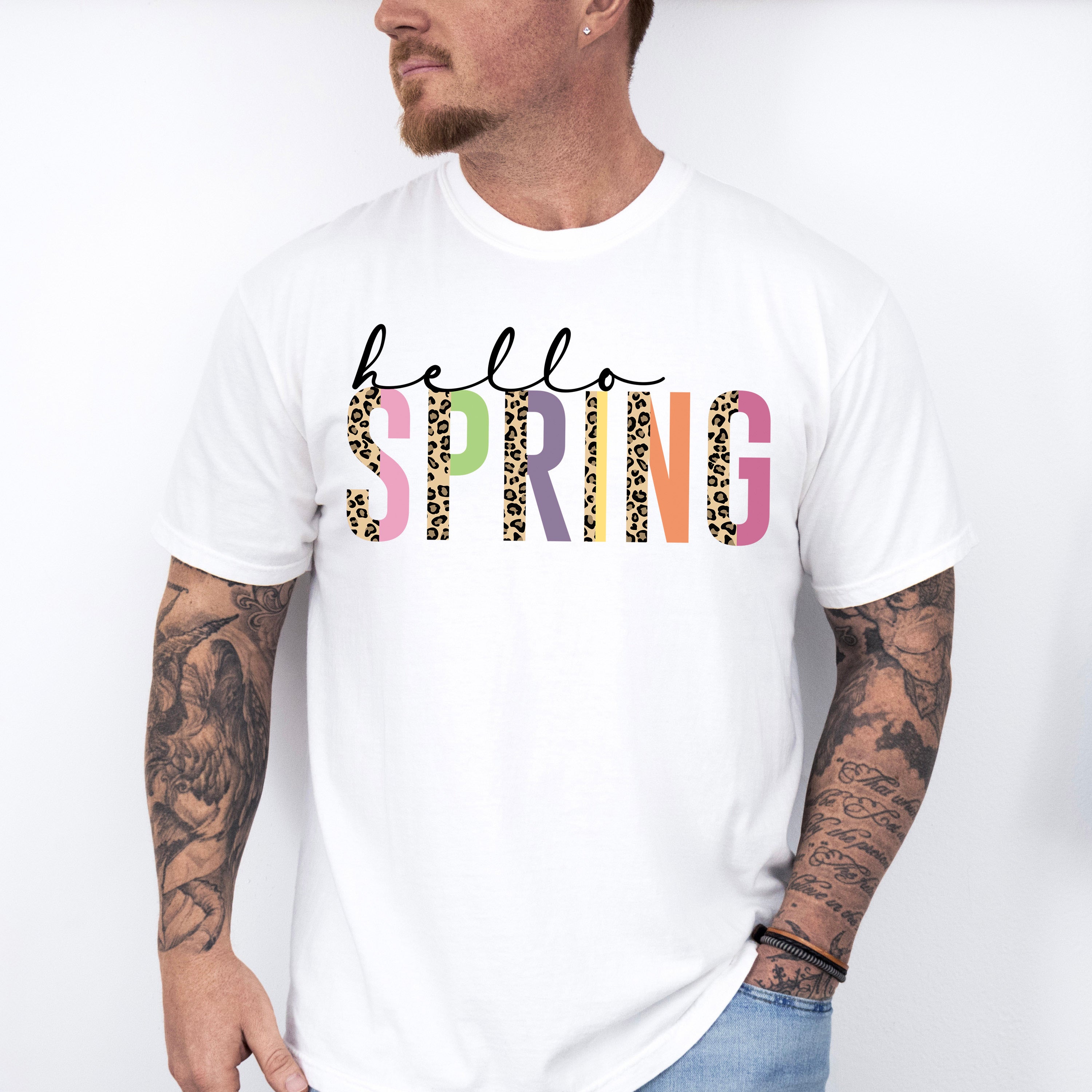 Hello Spring Leopard Design - Spring Unisex Crewneck T-Shirt Sweatshirt Hoodie