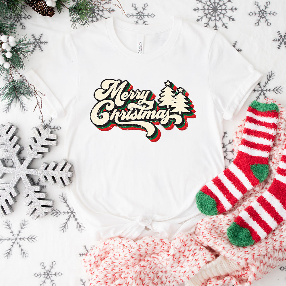 Retro Merry Christmas Trees - Christmas Unisex Crewneck T-Shirt Sweatshirt Hoodie