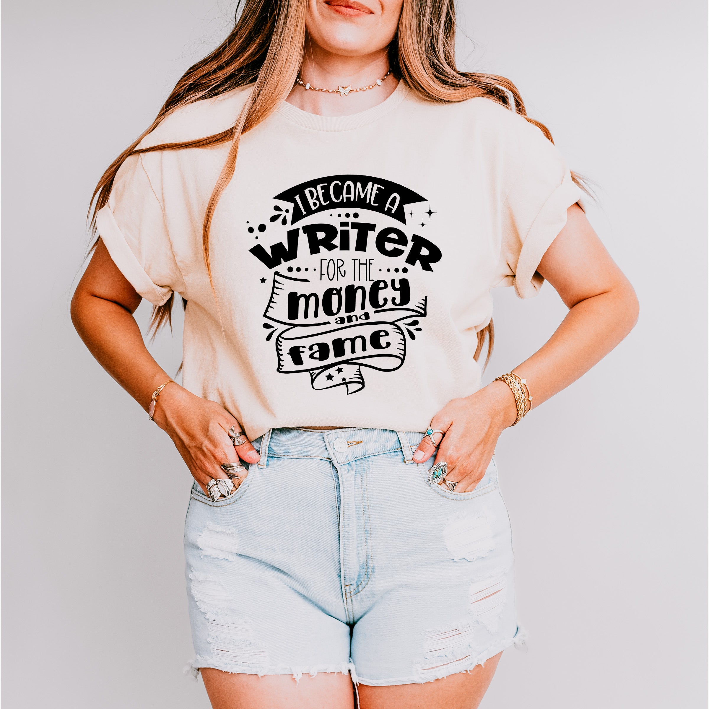 For The Money And Fame - Writing Unisex Crewneck T-Shirt Sweatshirt Hoodie