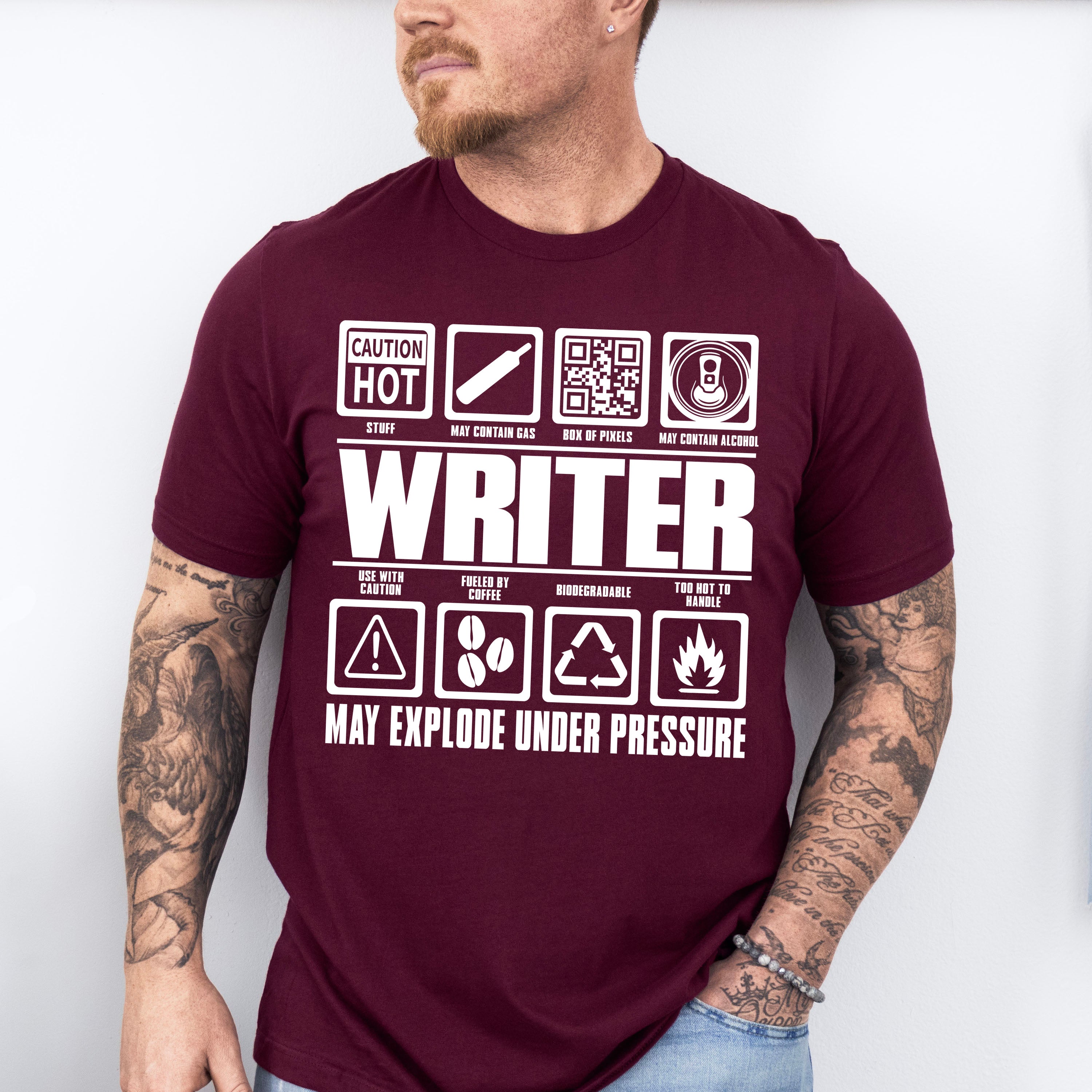 May Explode Under Pressure - Writing Unisex Crewneck T-Shirt Sweatshirt Hoodie