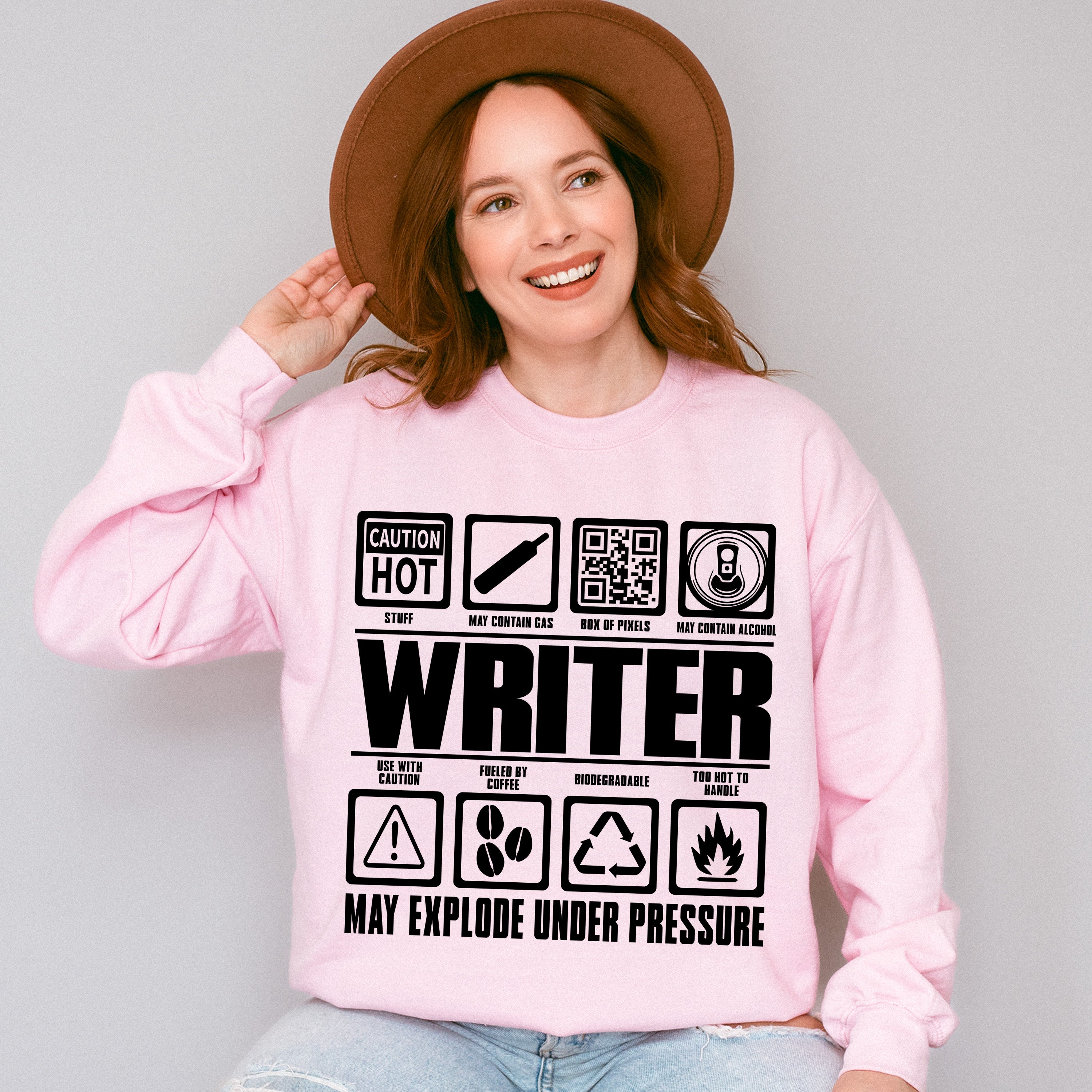 May Explode Under Pressure - Writing Unisex Crewneck T-Shirt Sweatshirt Hoodie