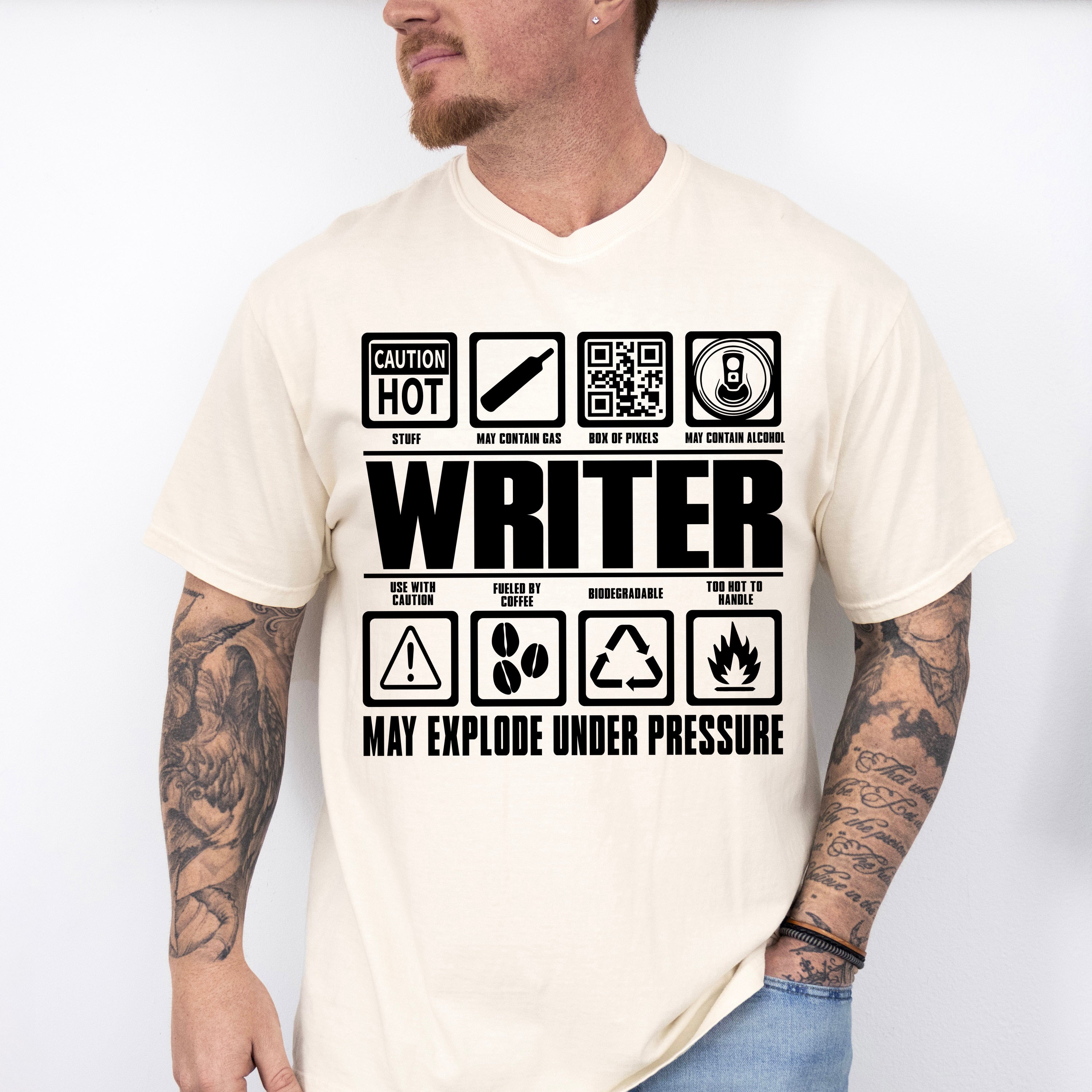 May Explode Under Pressure - Writing Unisex Crewneck T-Shirt Sweatshirt Hoodie