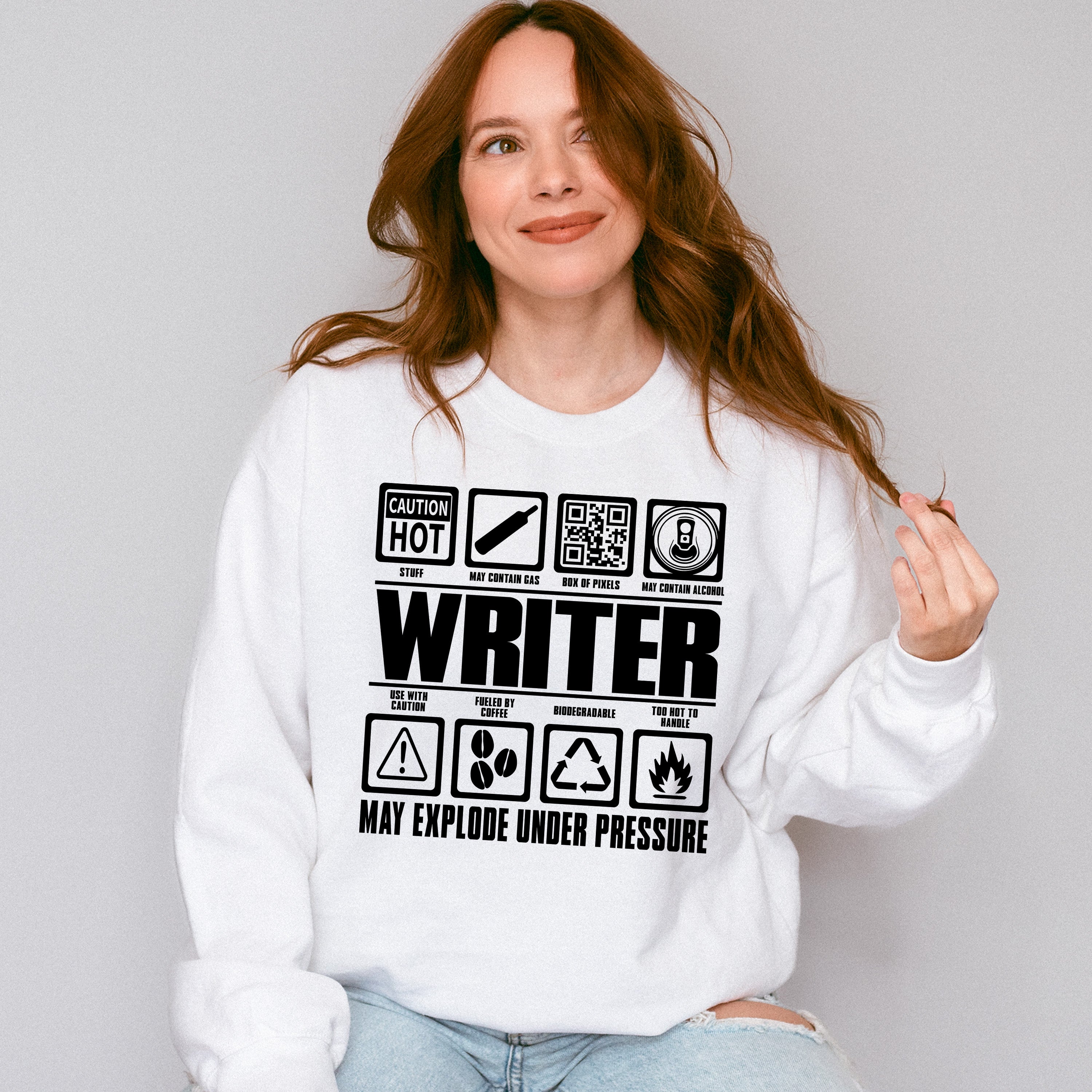 May Explode Under Pressure - Writing Unisex Crewneck T-Shirt Sweatshirt Hoodie