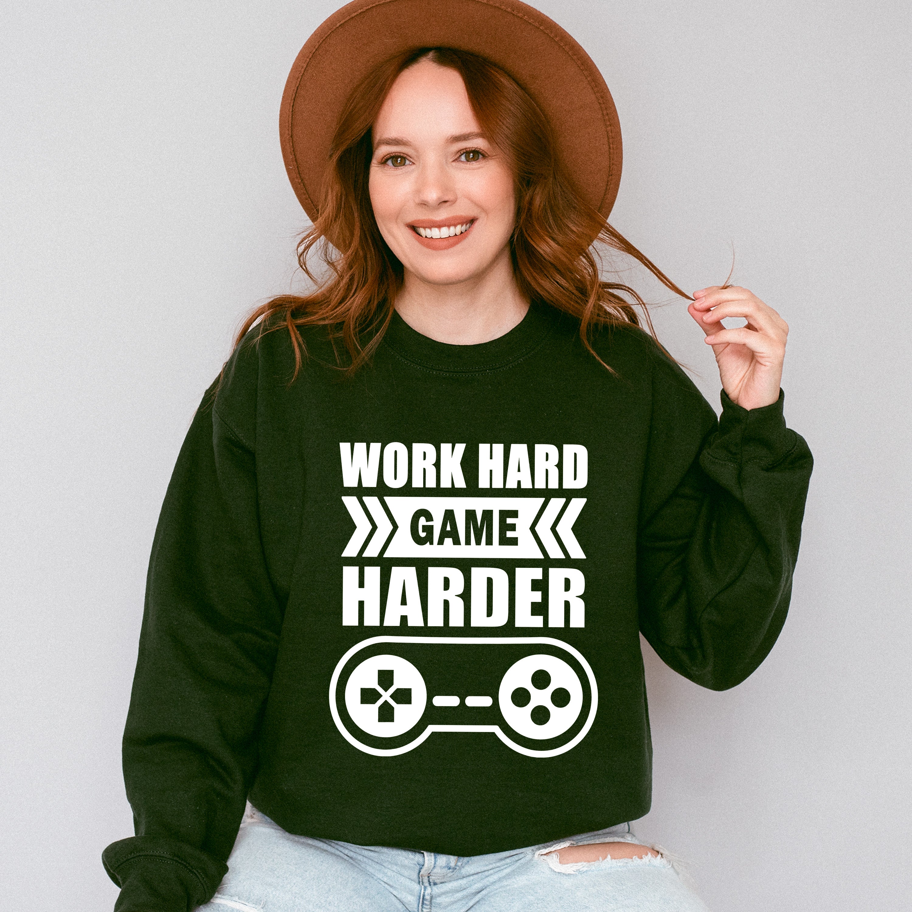 Work Hard Game Harder - Video Games Unisex Crewneck T-Shirt Sweatshirt Hoodie