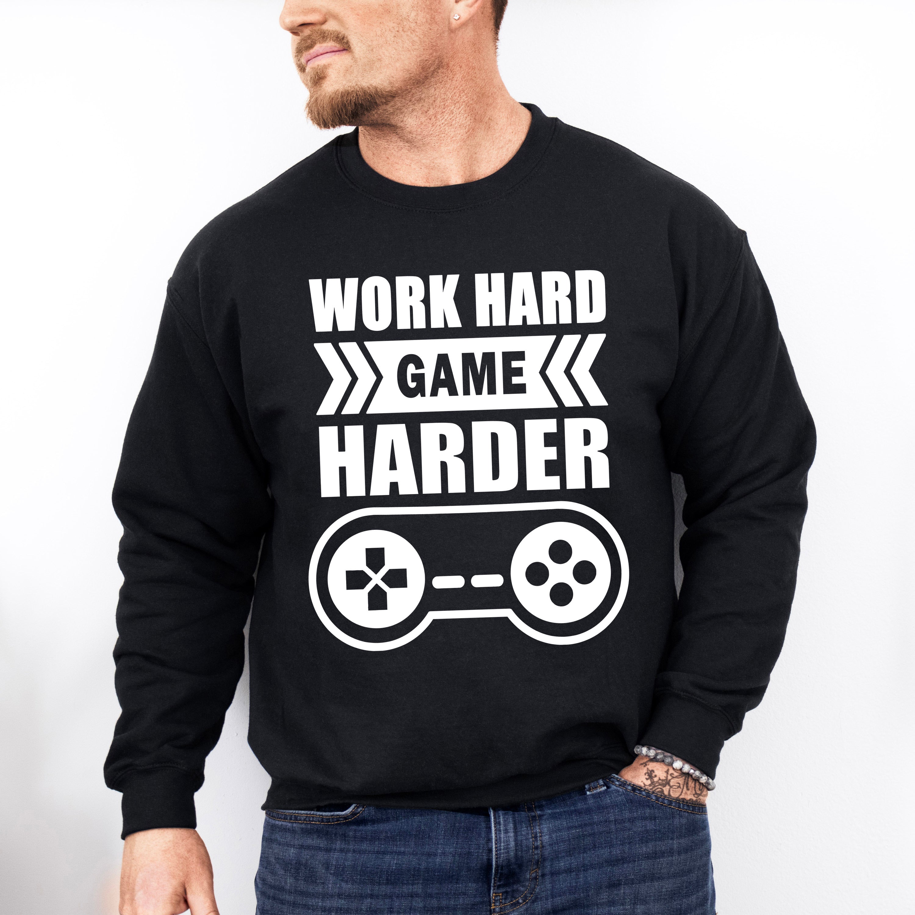Work Hard Game Harder - Video Games Unisex Crewneck T-Shirt Sweatshirt Hoodie