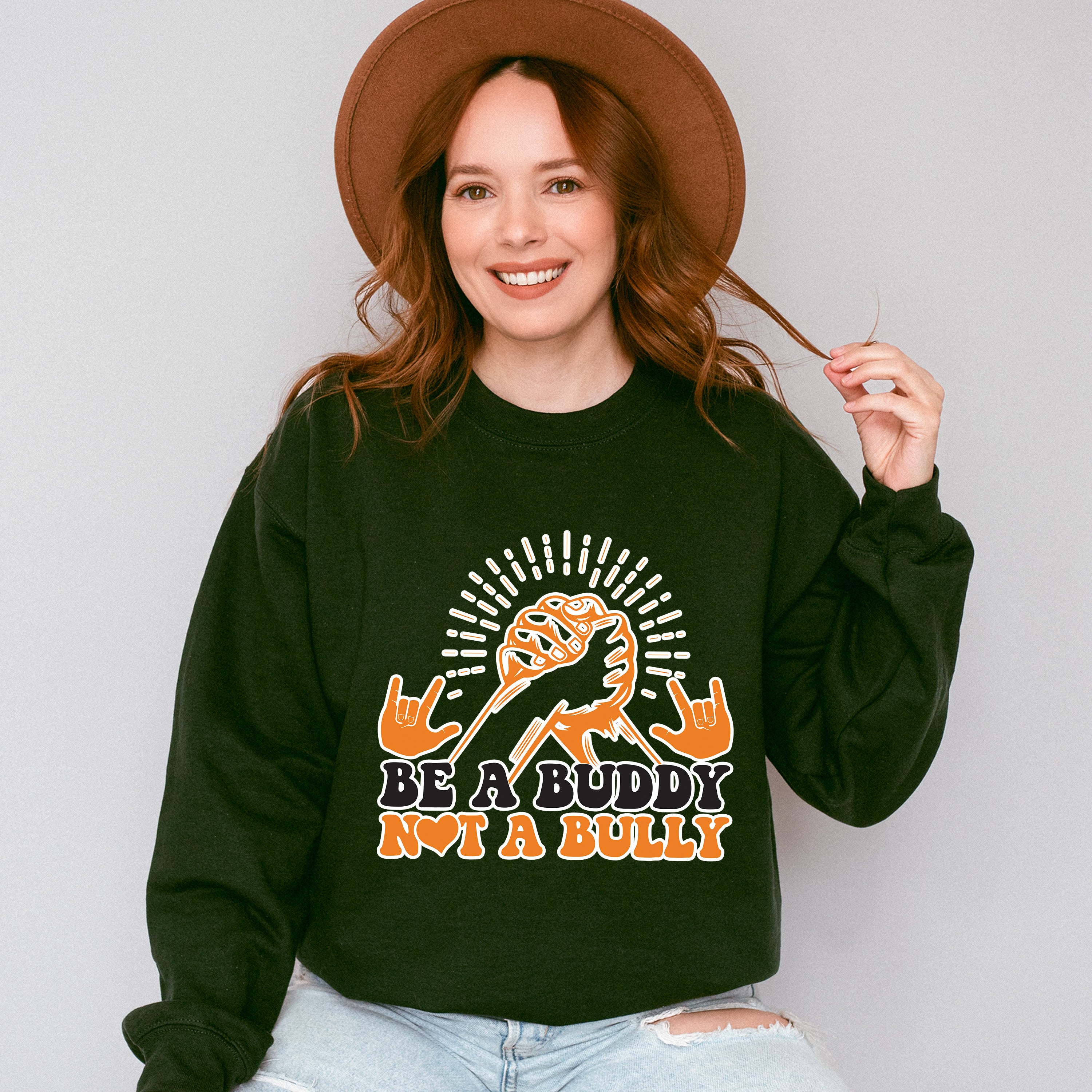 Be A Buddy Not A Bully Hand Design - Anti Bullying Unisex Crewneck T-Shirt Sweatshirt Hoodie