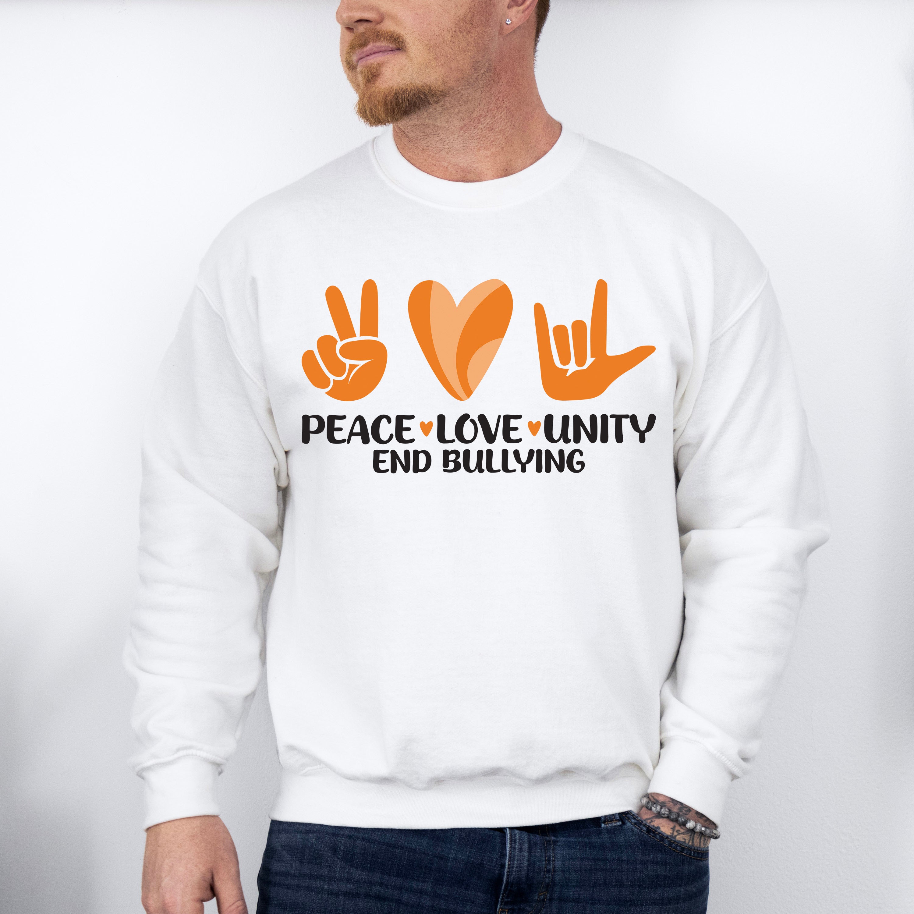Peace Love Unity Heart Design - Anti Bullying Unisex Crewneck T-Shirt Sweatshirt Hoodie