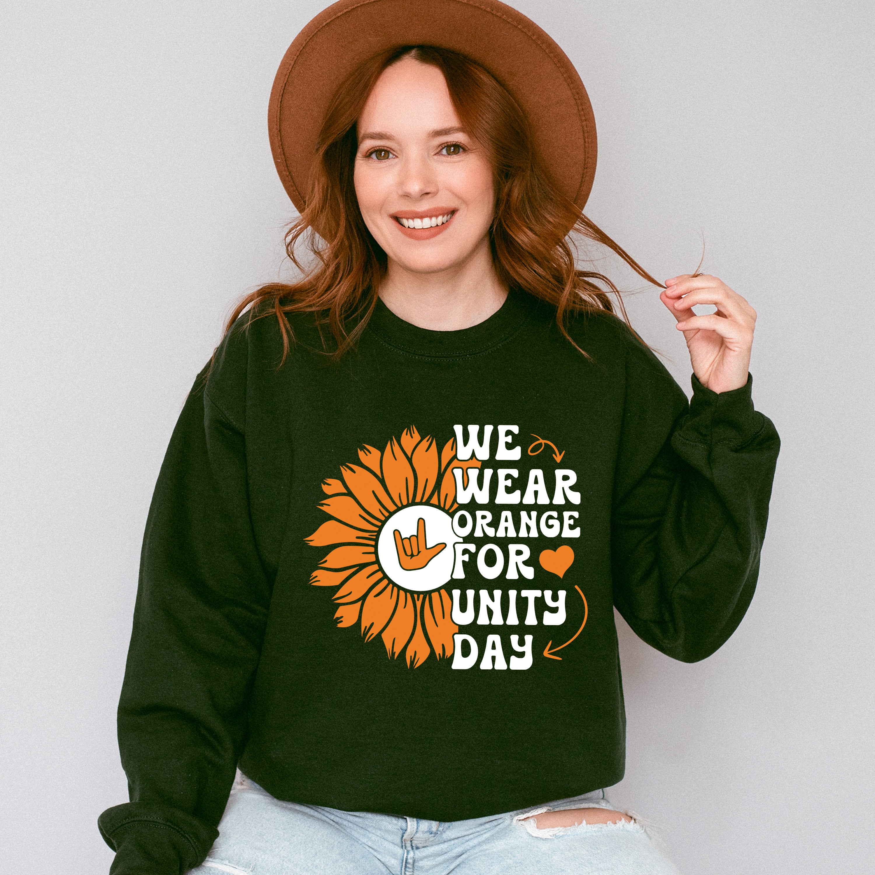 Orange For Unity Day Flower Design - Anti Bullying Unisex Crewneck T-Shirt Sweatshirt Hoodie