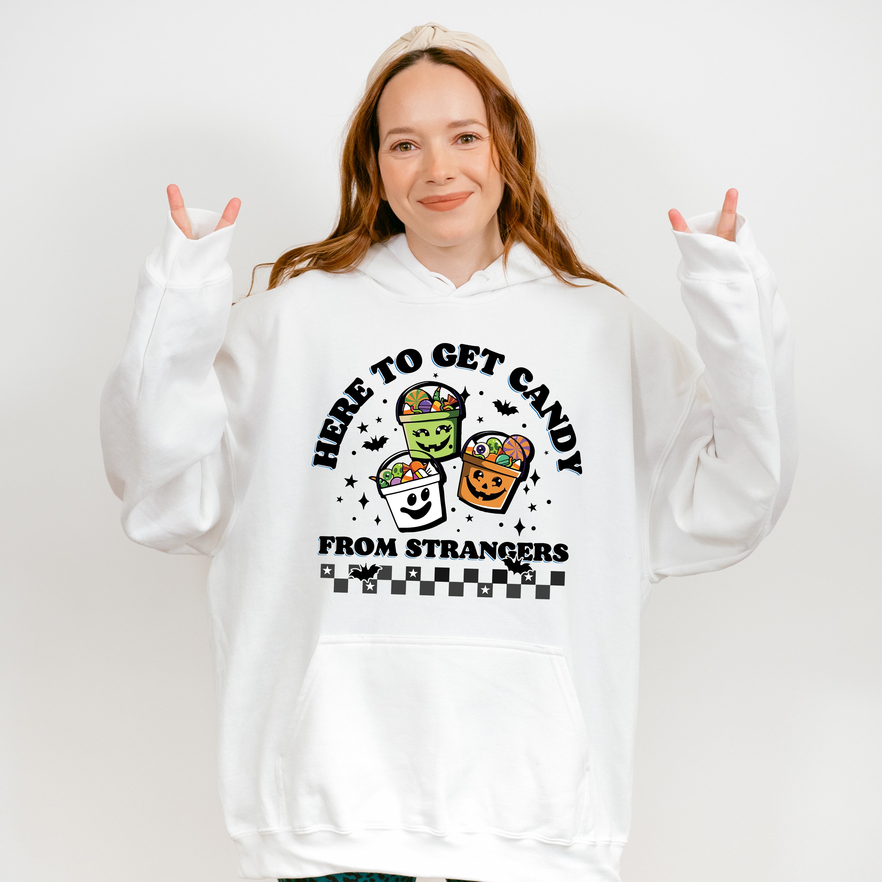 Here To Get Candy From Strangers - Halloween Unisex Crewneck T-Shirt Sweatshirt Hoodie