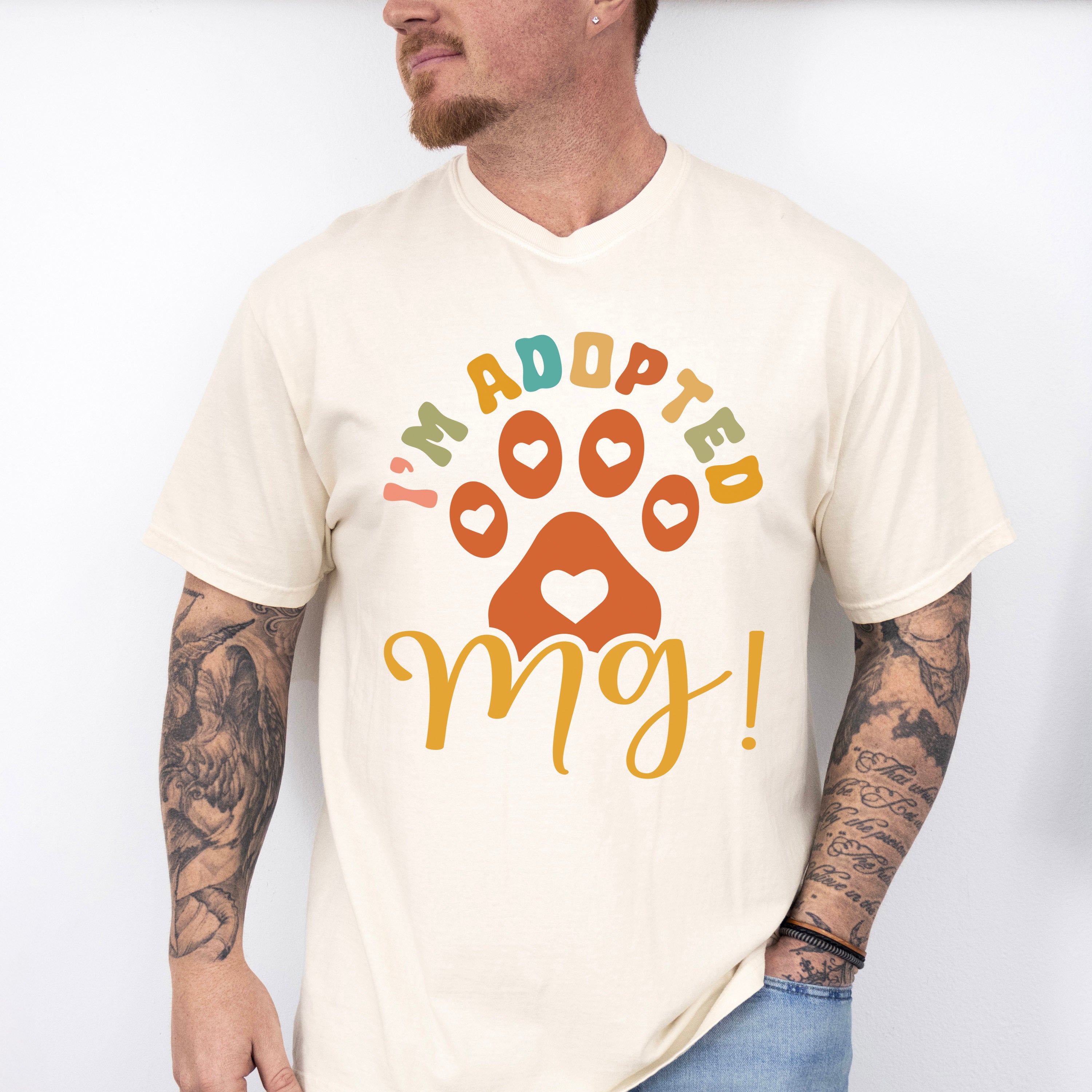 I'm Adopted Paw Design - Dogs Unisex Crewneck T-Shirt Sweatshirt Hoodie