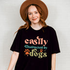 Easily Distracted By Dogs Paw Design - Dogs Unisex Crewneck T-Shirt Sweatshirt Hoodie