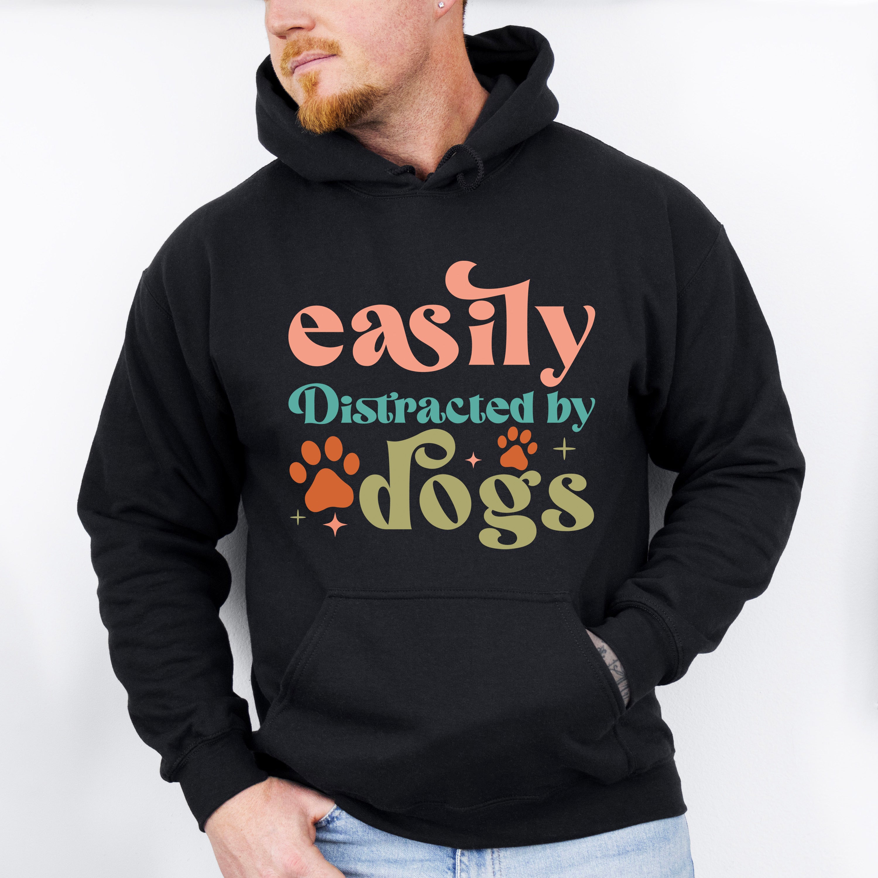 Easily Distracted By Dogs Paw Design - Dogs Unisex Crewneck T-Shirt Sweatshirt Hoodie