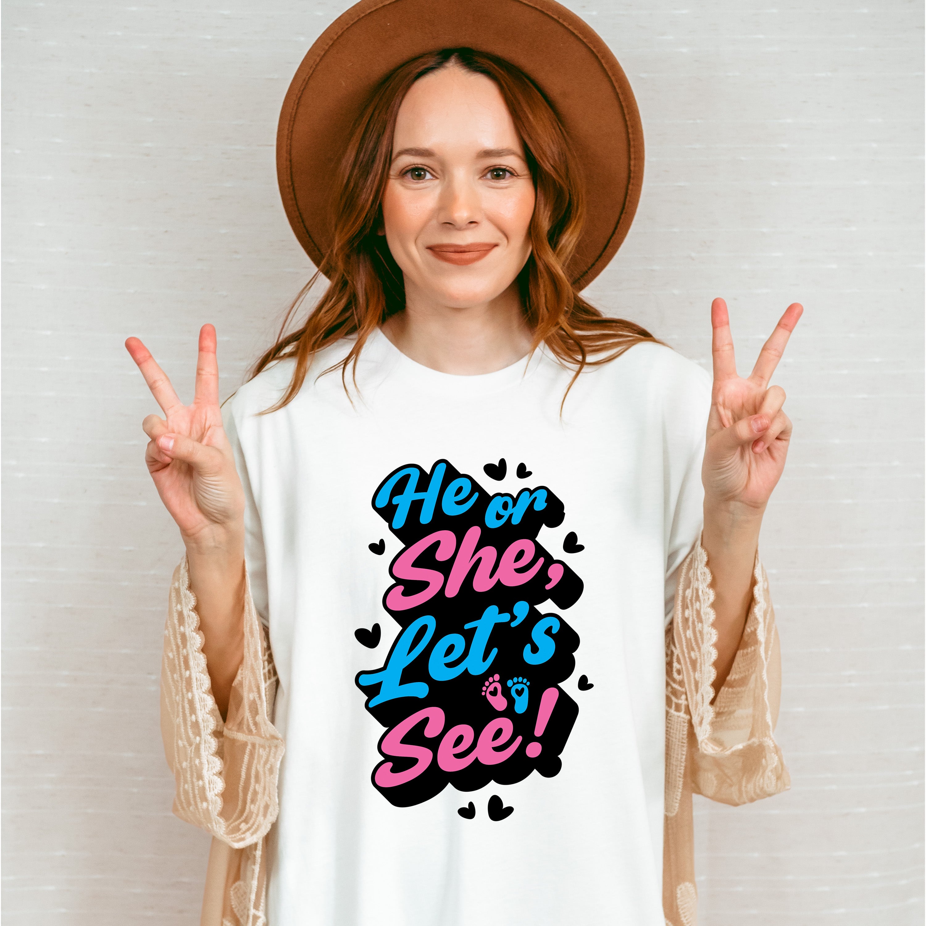 He Or She Let's See - Gender Reveal Unisex Crewneck T-Shirt Sweatshirt Hoodie