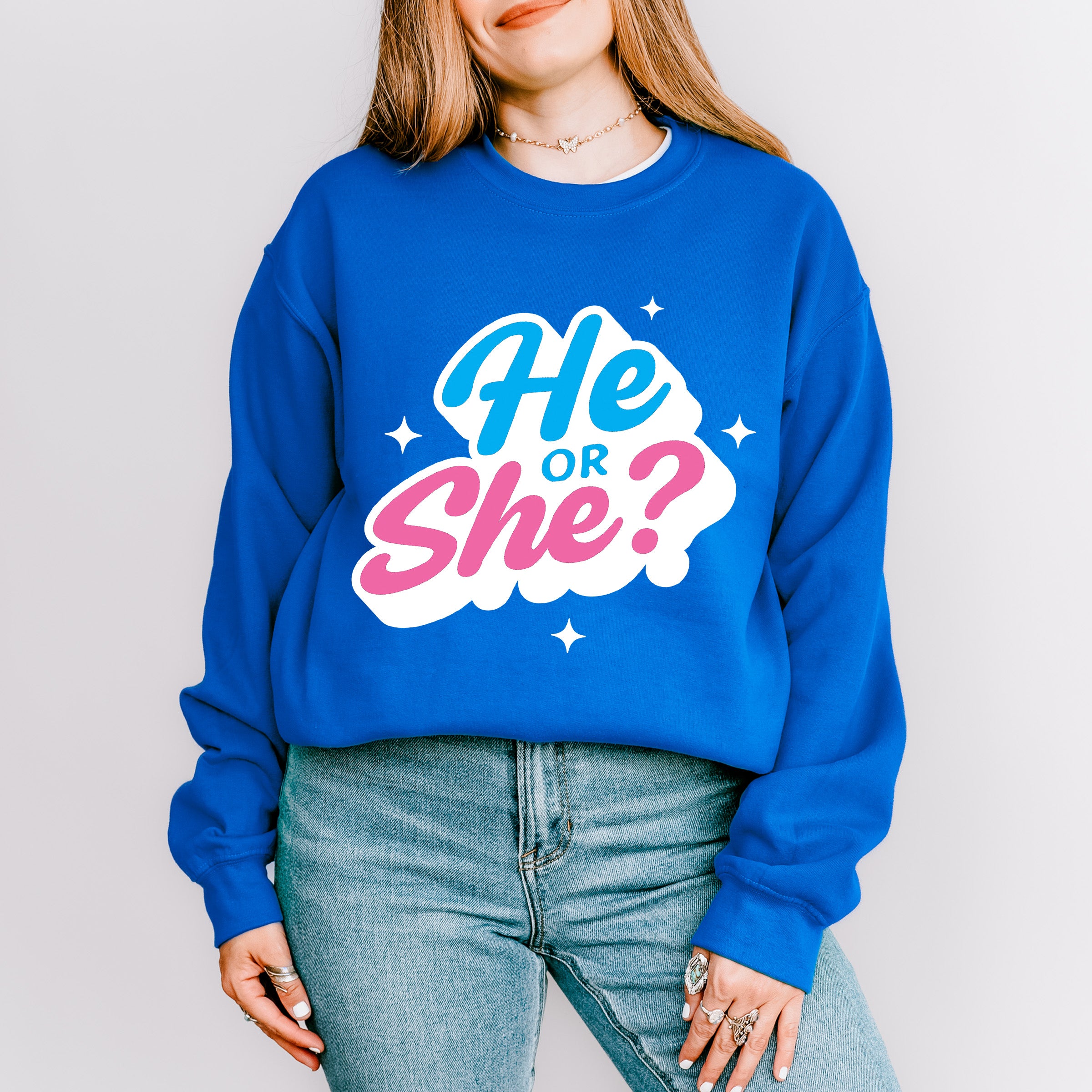 He Or She Blue And Pink Design - Gender Reveal Unisex Crewneck T-Shirt Sweatshirt Hoodie