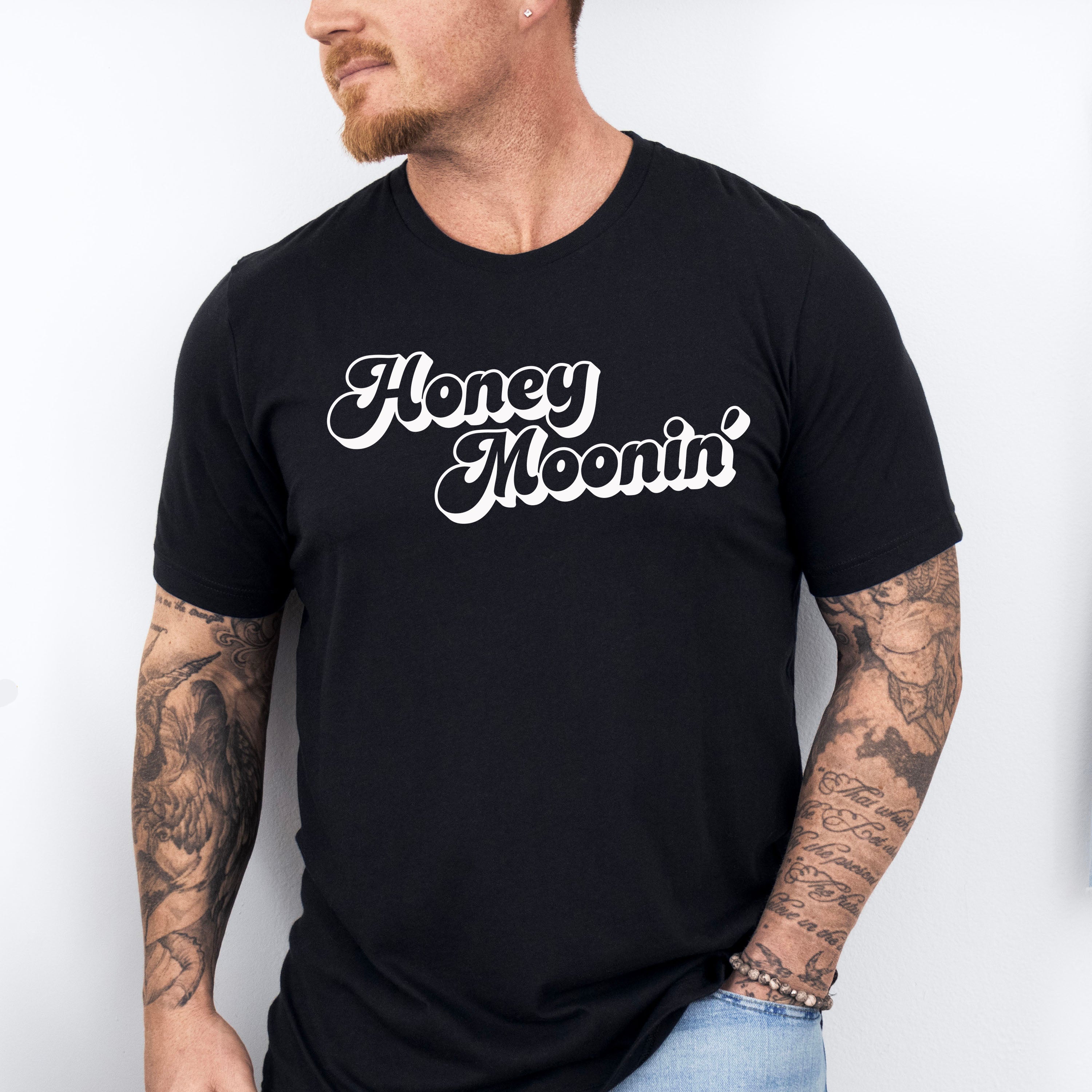 Honeymoonin' Black And White Design - Honeymoon Unisex Crewneck T-Shirt Sweatshirt Hoodie