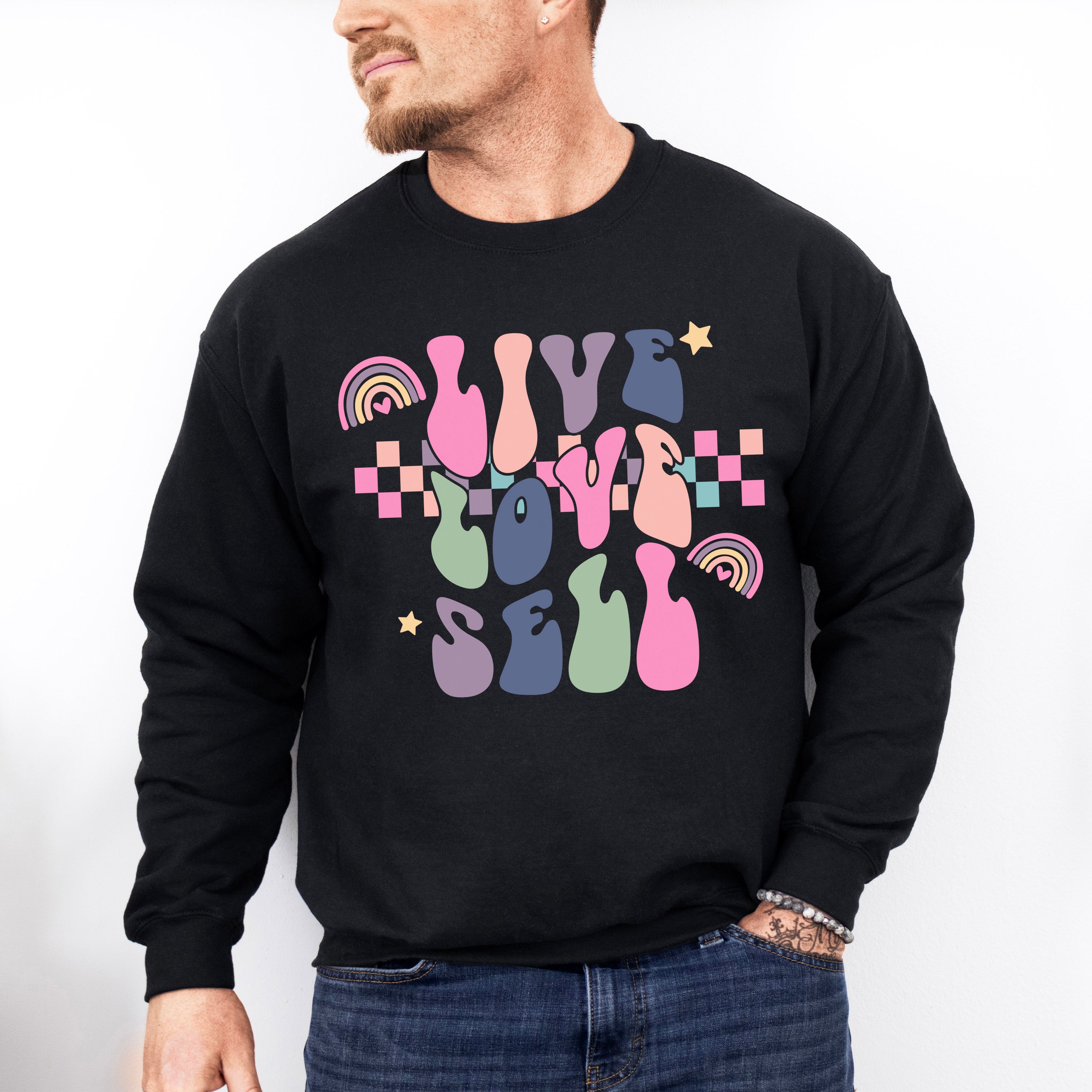 Live Love Sell Checkered Design - Realtor Unisex Crewneck T-Shirt Sweatshirt Hoodie