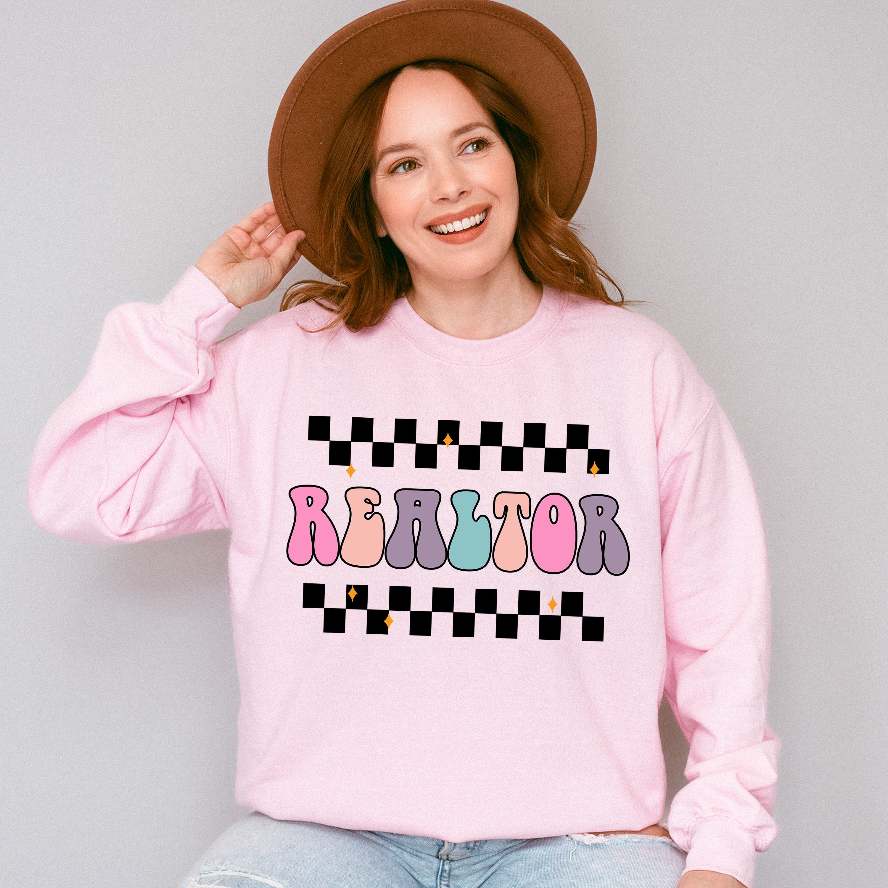Realtor Vibes Checkered Design - Realtor Unisex Crewneck T-Shirt Sweatshirt Hoodie