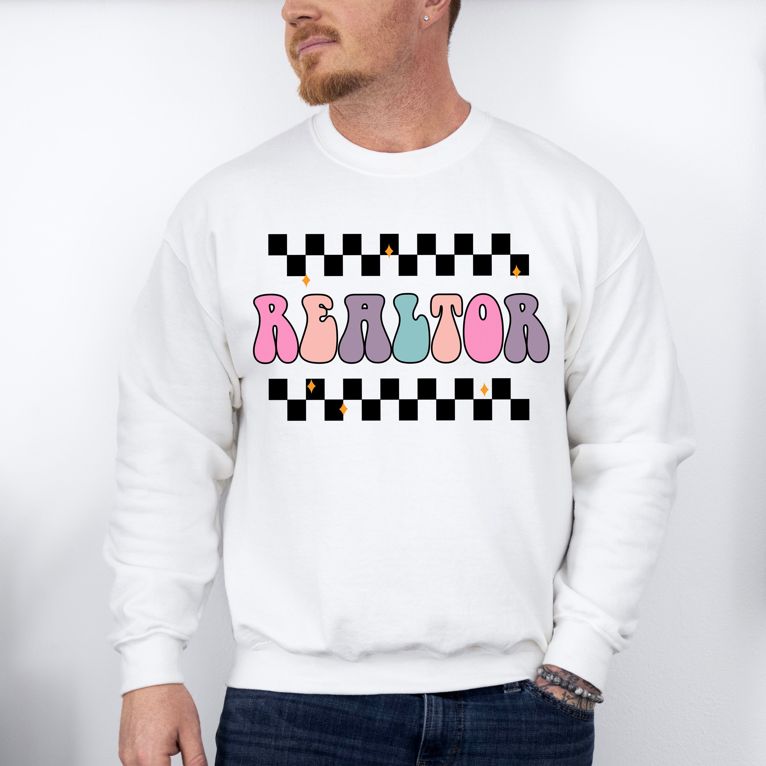 Realtor Vibes Checkered Design - Realtor Unisex Crewneck T-Shirt Sweatshirt Hoodie