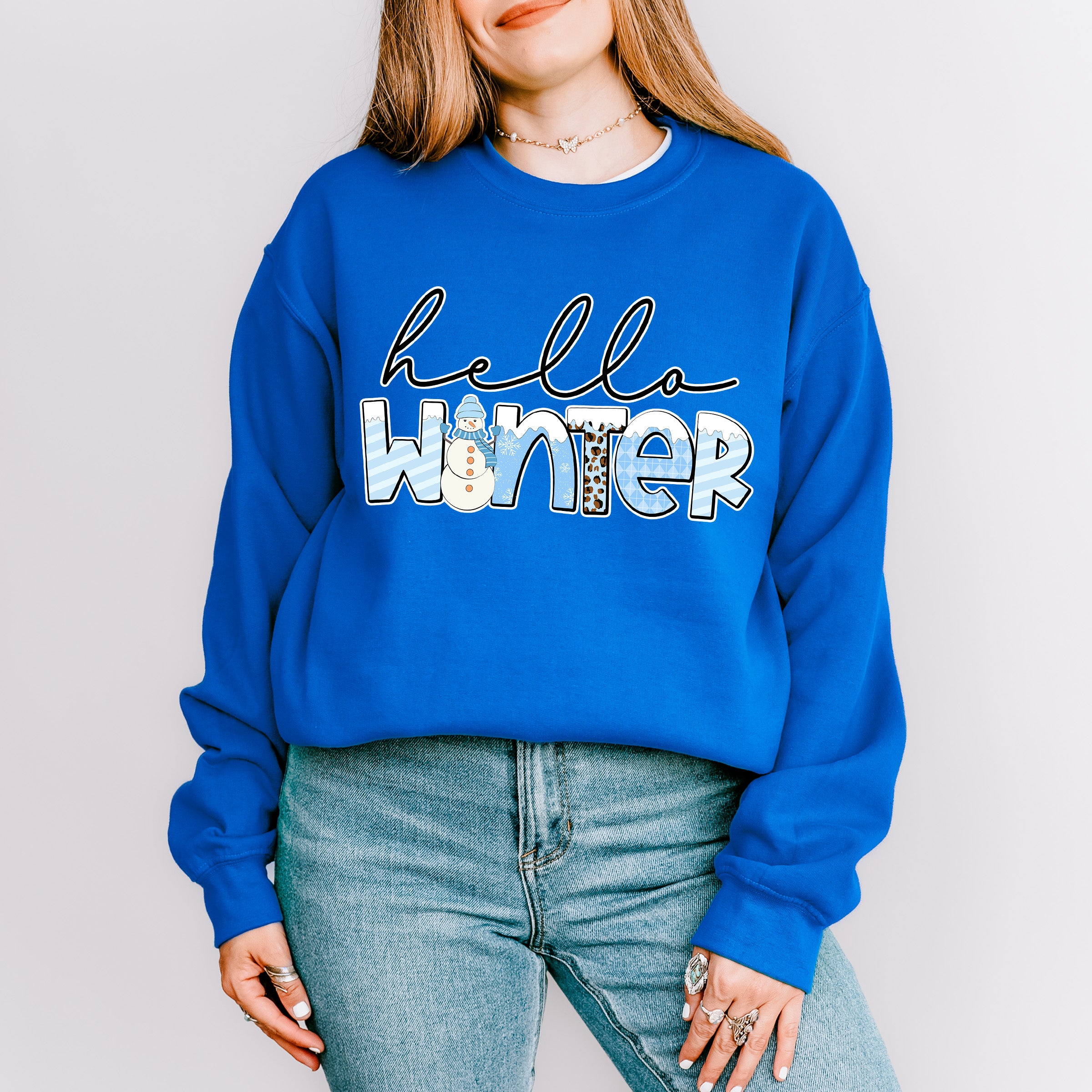 Hello Winter Cursive Design - Winter Unisex Crewneck T-Shirt Sweatshirt Hoodie